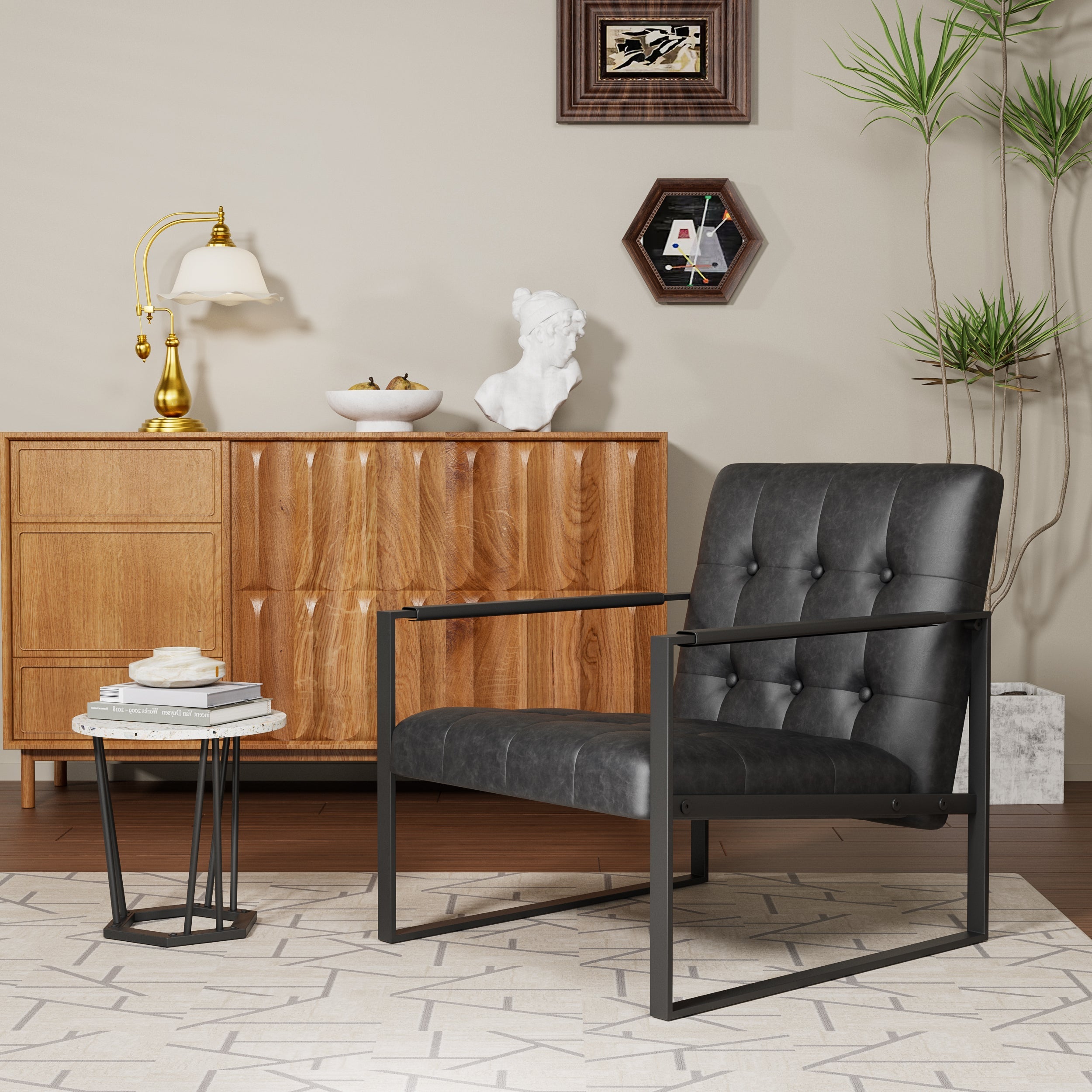 Office Chair Modern Metal Black Upholstered Pull-Out Backrest 46x25x28 in