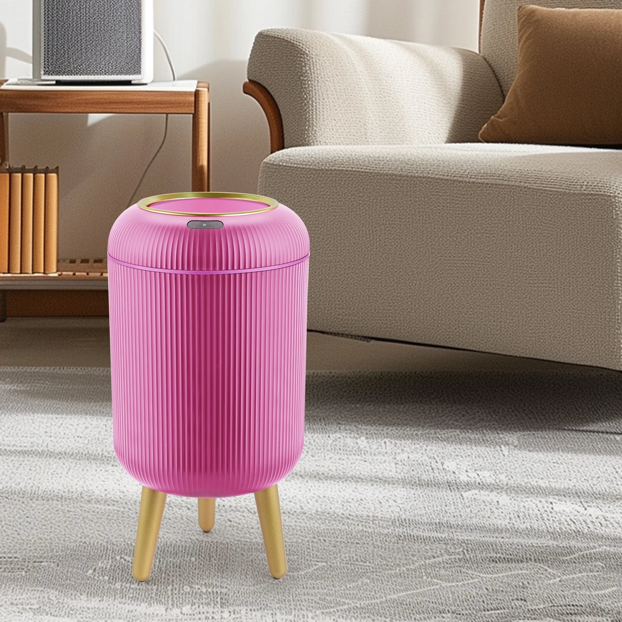 Small Automatic Sensor Garbage Can, Touchless, Waterproof, Pink, for Kitchen or Bathroom