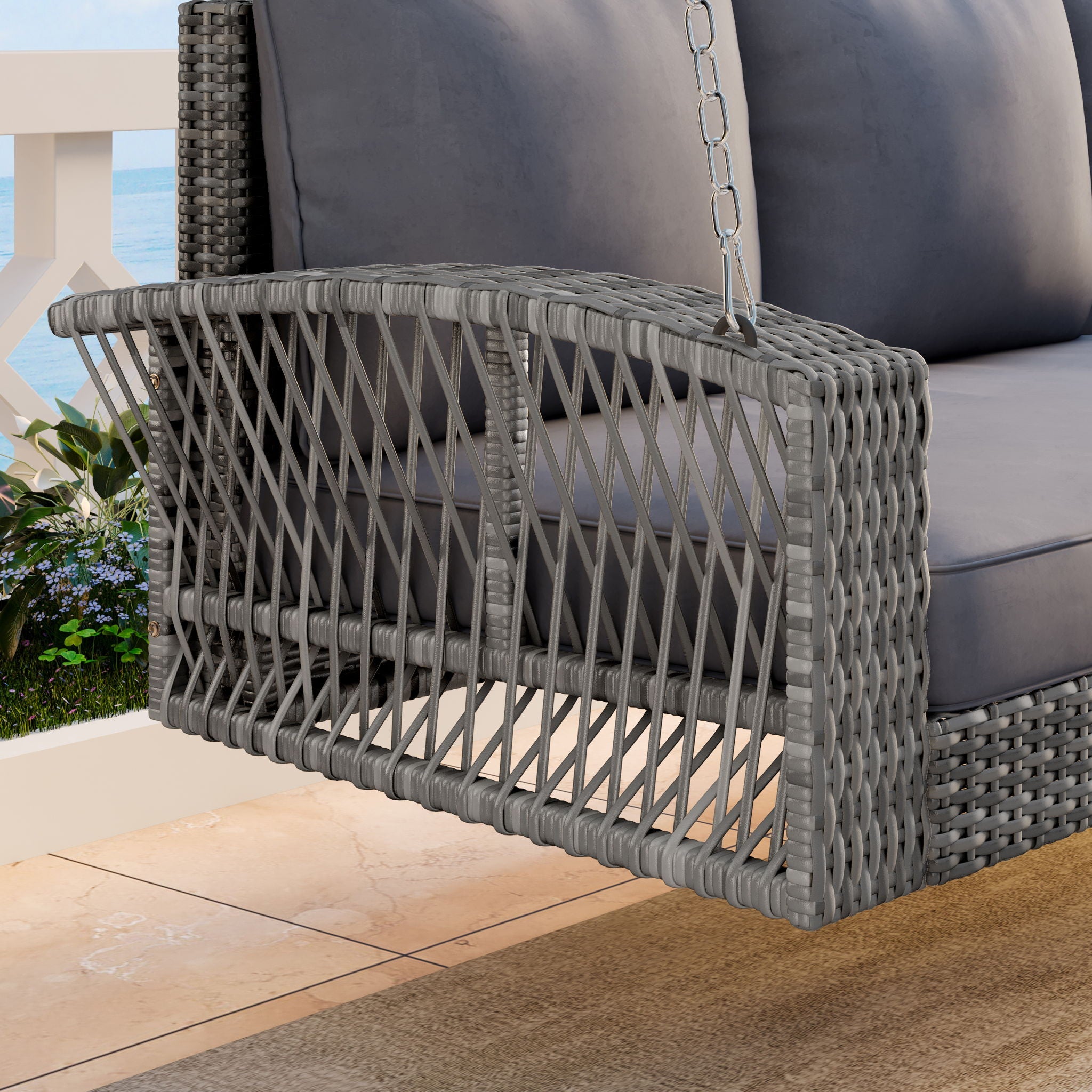 3 Person Large Patio Swing Bench With Cushions For Backyard