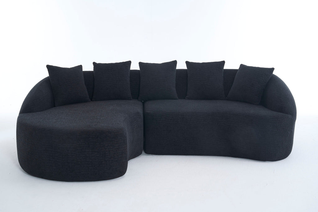 Sectional Sofa L-Shape Curved Chaise Chenille Black 5 Seat 106 In