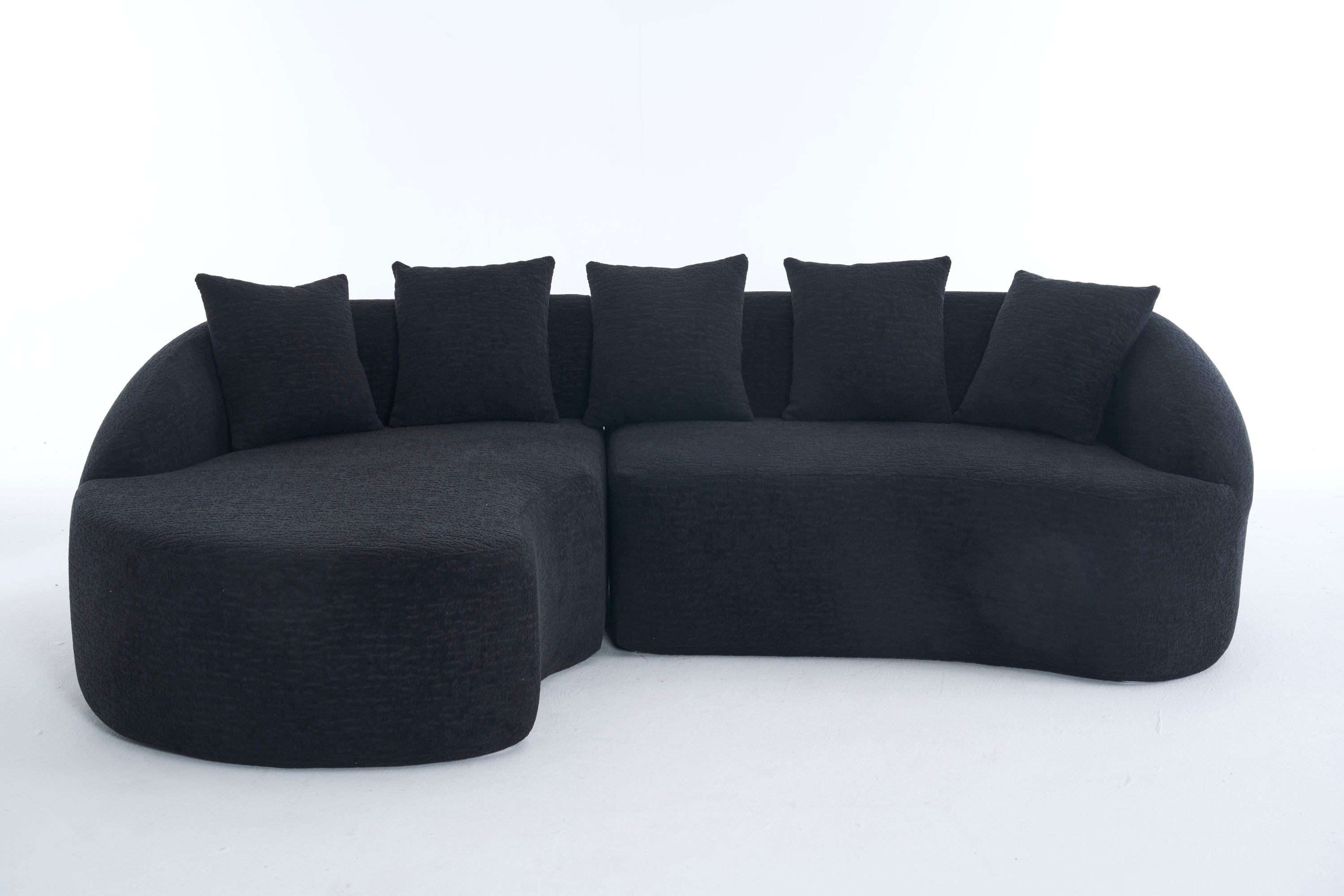Sectional Sofa L-Shape Curved Chaise Chenille Black 5 Seat 106 In