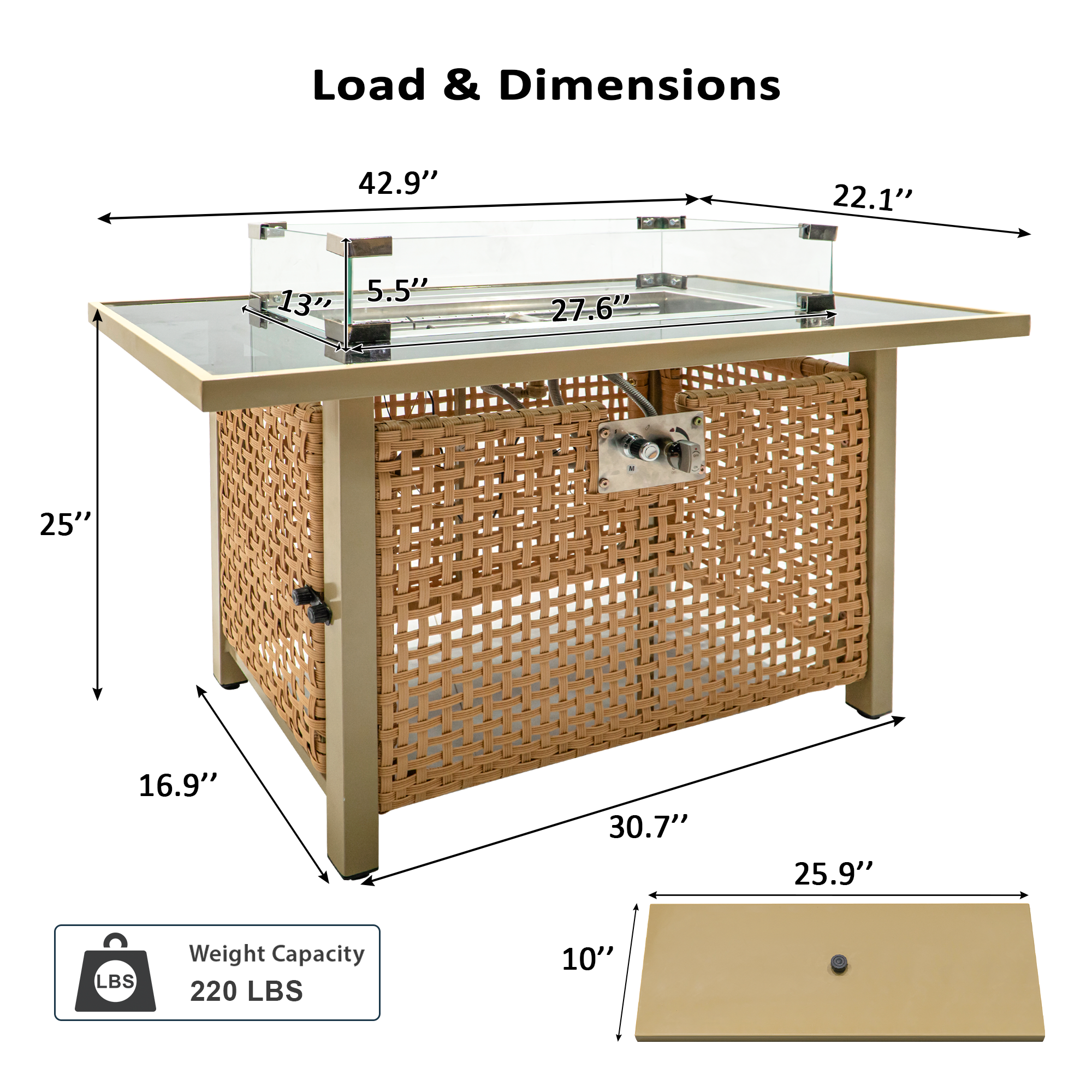 Outdoor Patio Set with Fire Pit Table Rattan Metal Beige 8 Piece