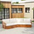 Outdoor Sectional Set Acacia Wood Teak Beige V-Shape 2 Piece 800 LB