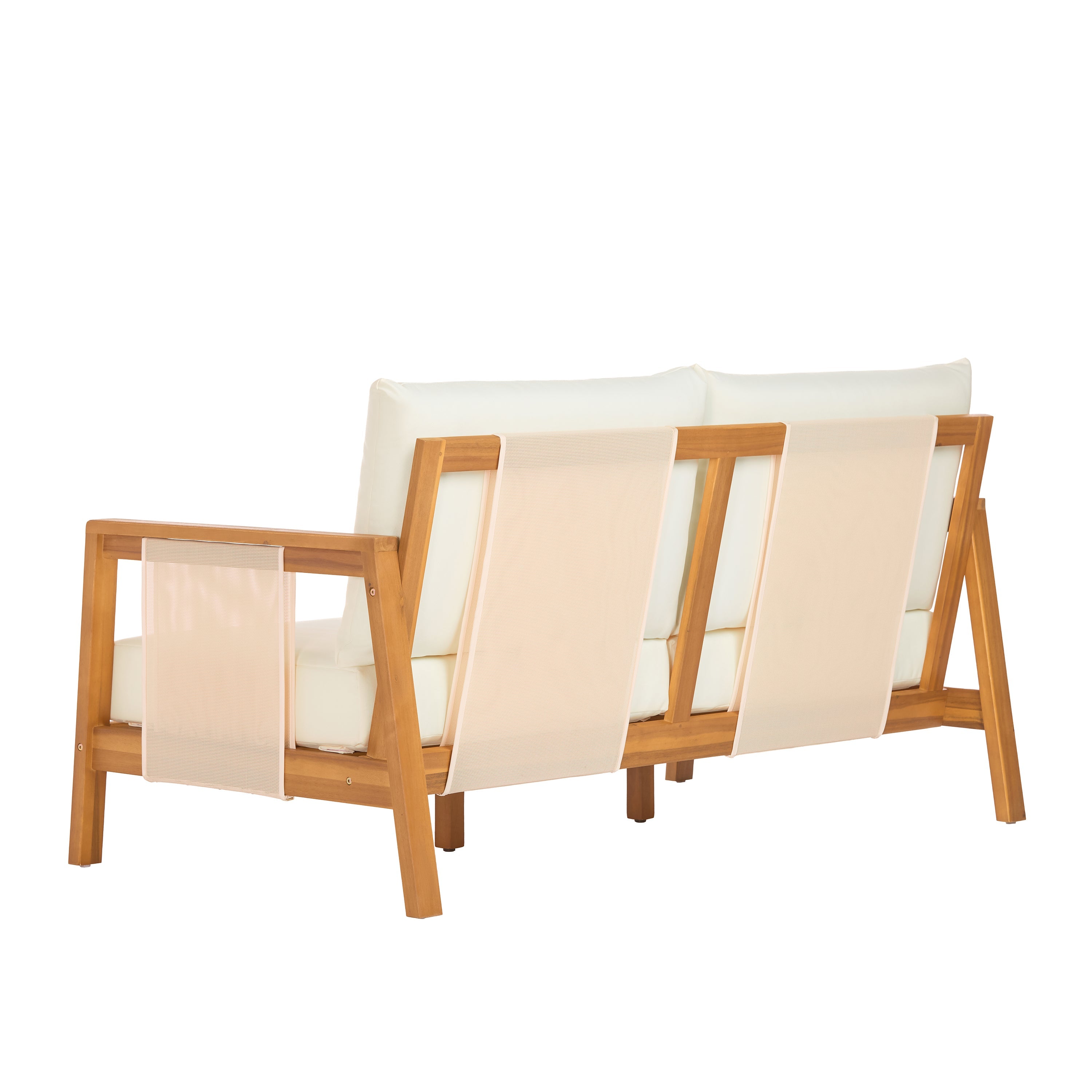 Outdoor Sofa Set Acacia Wood Teak Textilene Beige Cushion 2 Piece