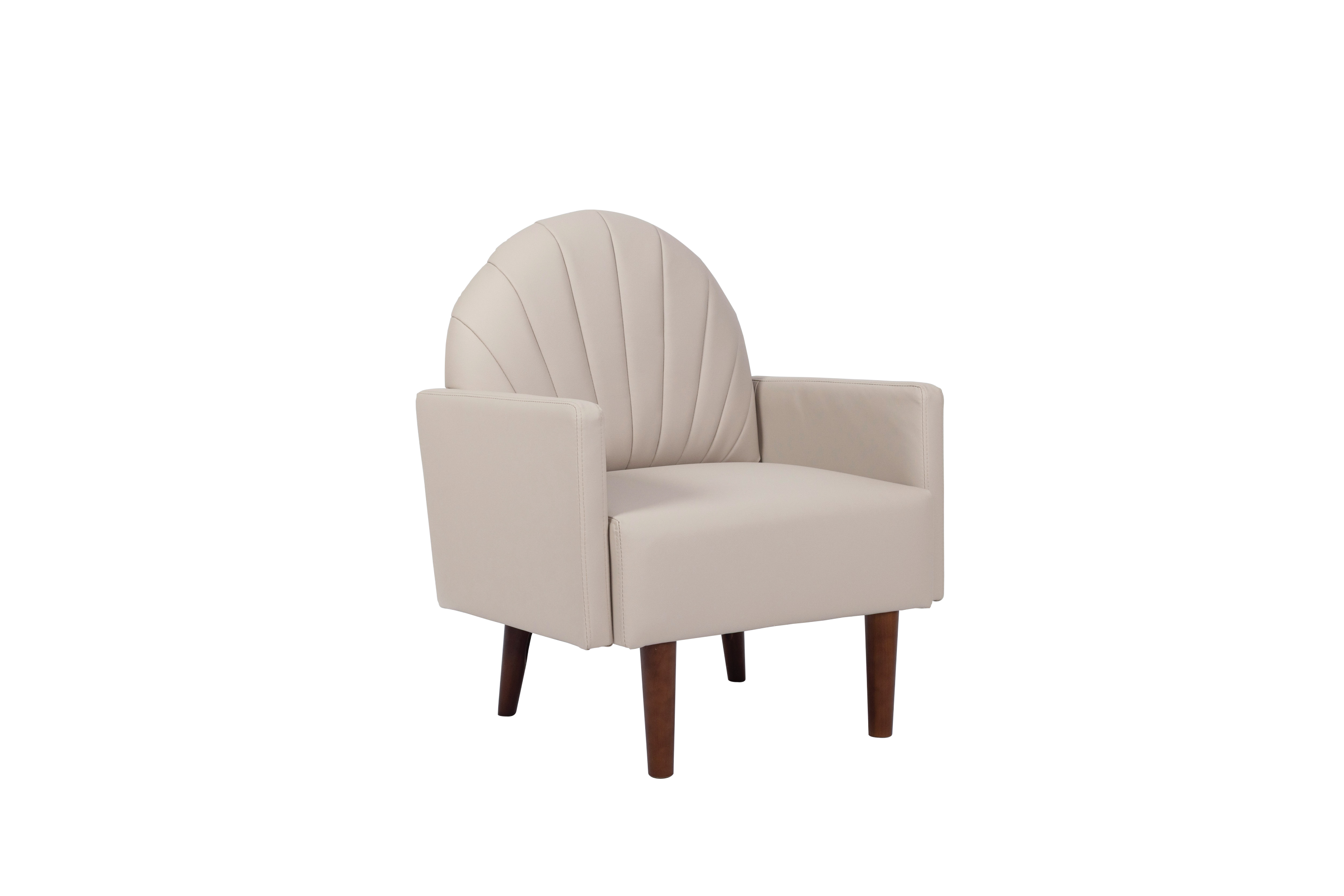 Accent Chair Shell-Shape PU Leather Khaki Solid Wood Legs Easy Assembly