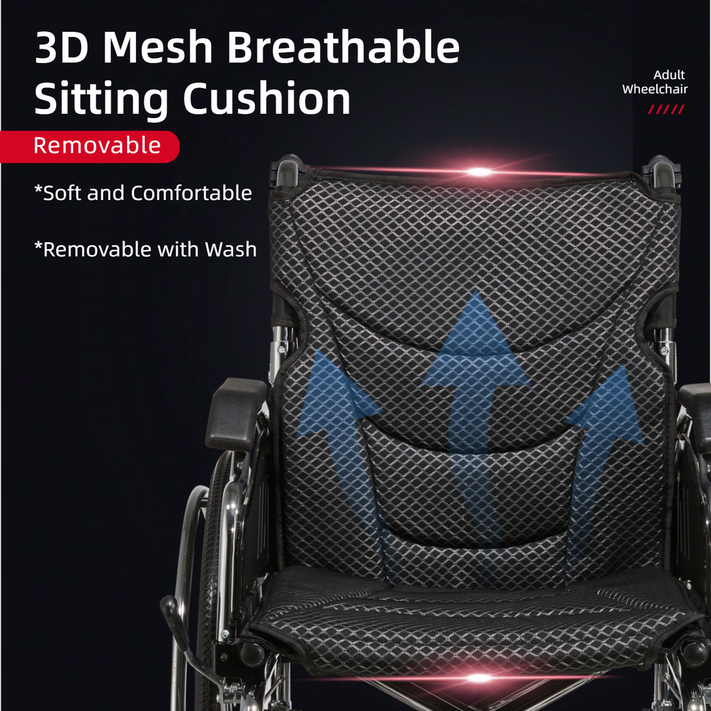 Wheelchair Manual Transport Folding Carbon Steel 20 In Seat Quick Release