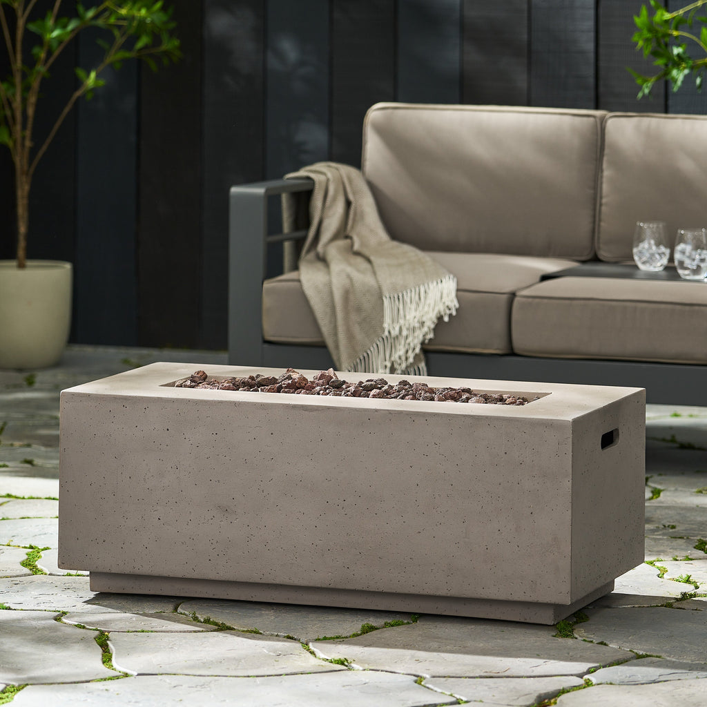 Modern 40 Inch Outdoor Rectangular MGO Fire Pit 40000 BTU, Dark Grey