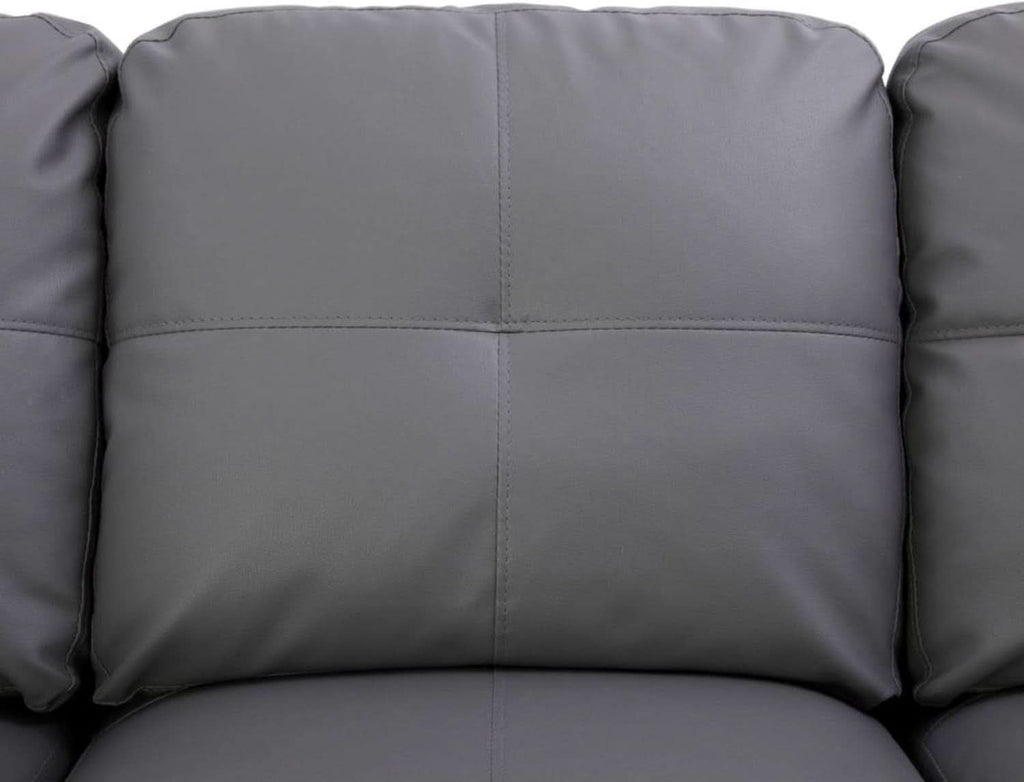 Dark Grey L Shaped PU Leather Sofa With Storage Ottoman