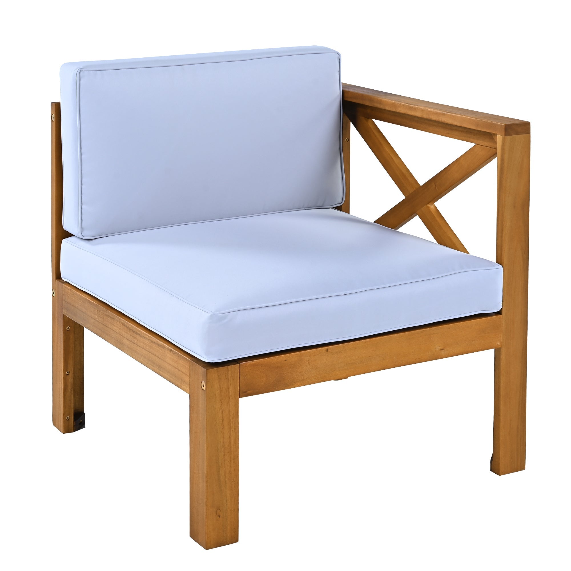 Outdoor Patio Sectional Set Acacia Wood Gray Cushions 5 Piece X-Back