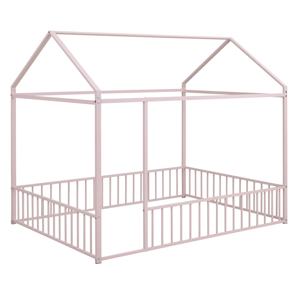 Metal Bed House Bed Frame With Fence