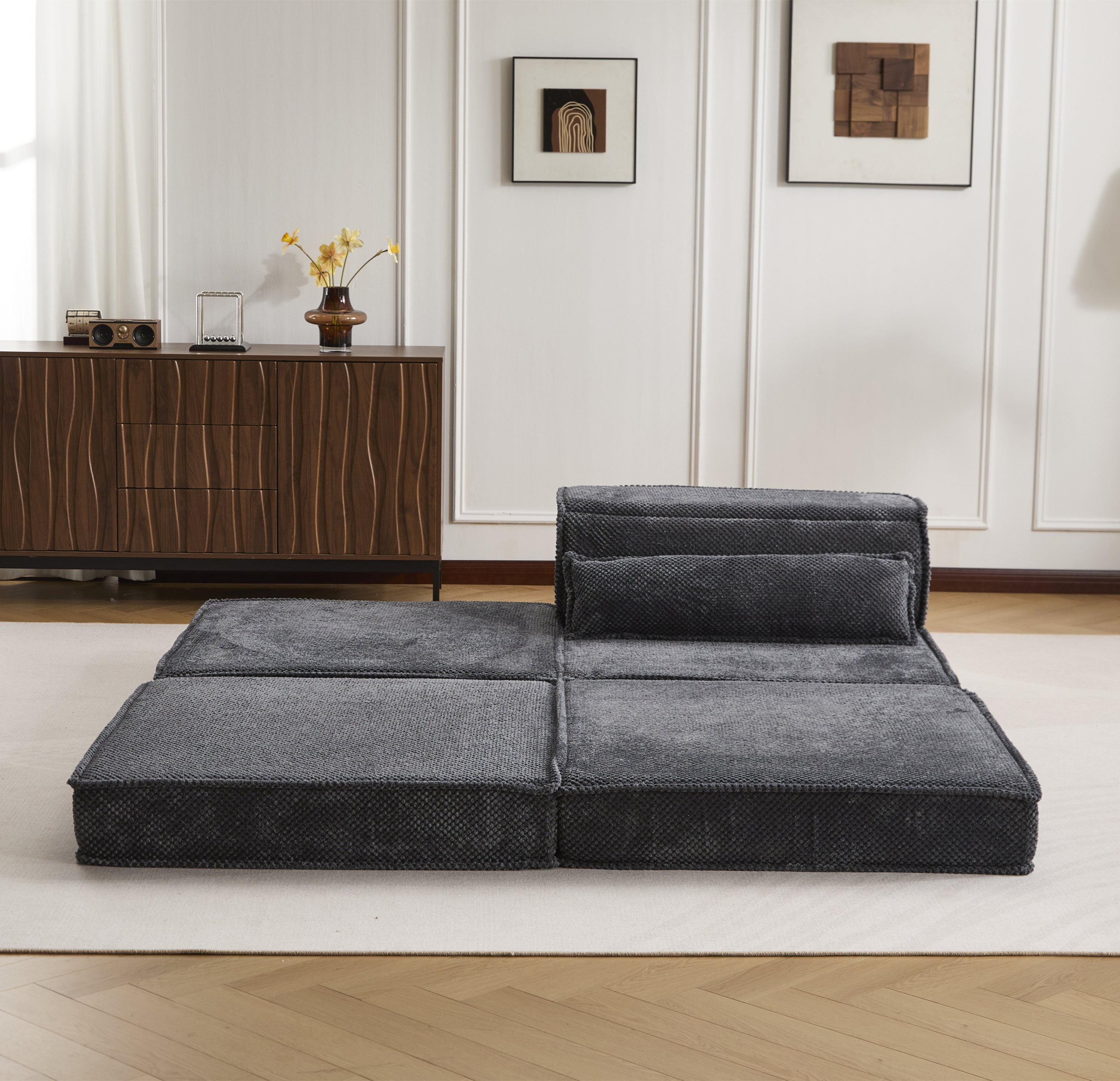 Sofa Convertible Modular Circle Fleece Dark Gray 1 Seat 79 In Ottoman