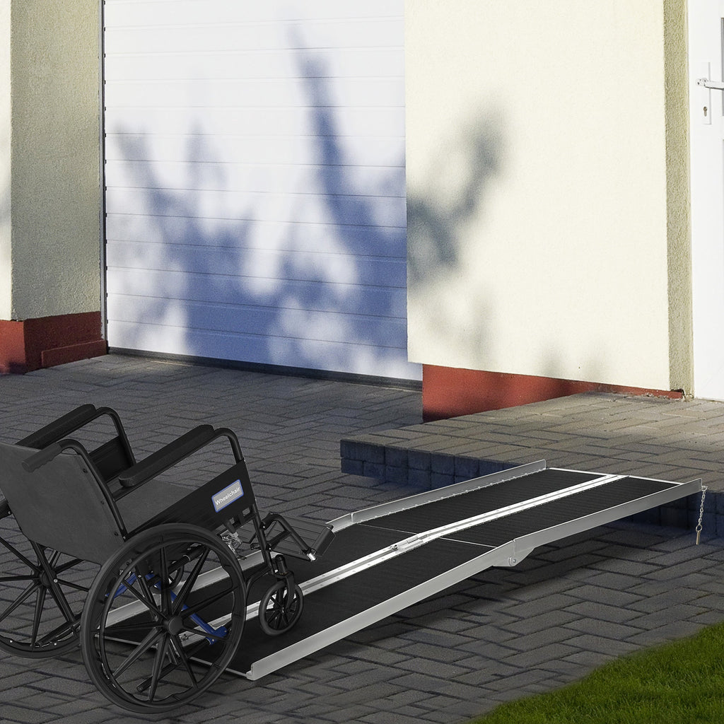 Wheelchair Ramp Aluminum 8 Ft Folding Non-Slip Side Rails 594 LB Portable