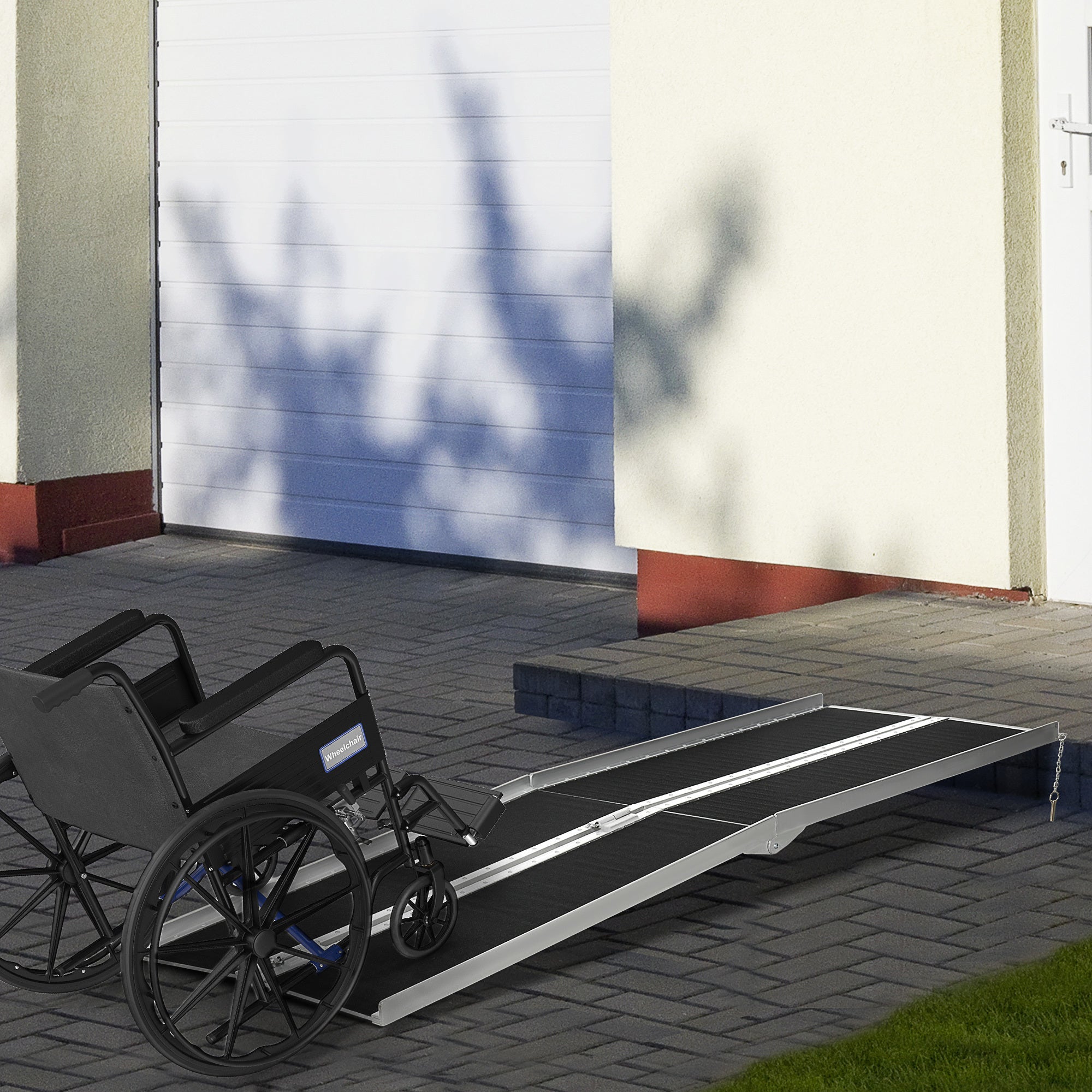 Wheelchair Ramp Aluminum 8 Ft Folding Non-Slip Side Rails 594 LB Portable