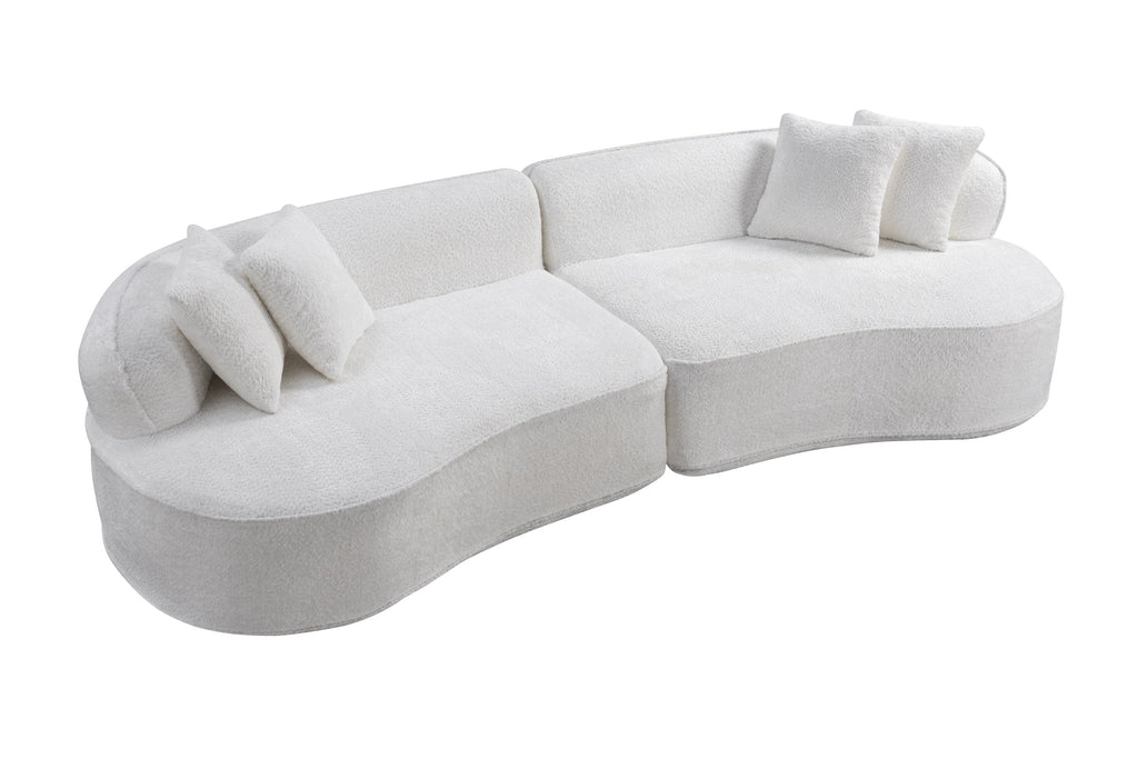 Sofa Curved L-Shape Boucle White 4 Seat 114 In No Assembly