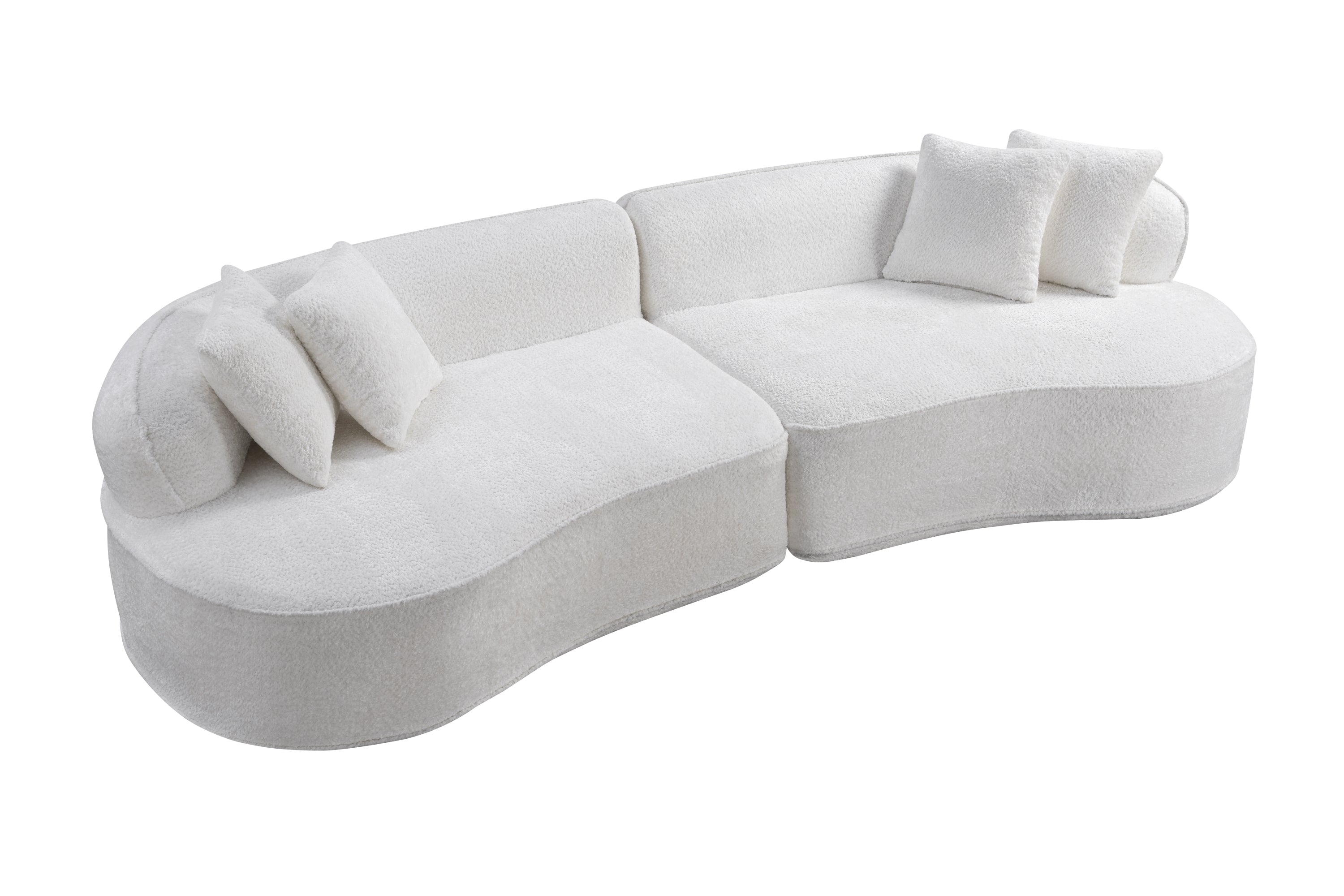 Sofa Curved L-Shape Boucle White 4 Seat 114 In No Assembly