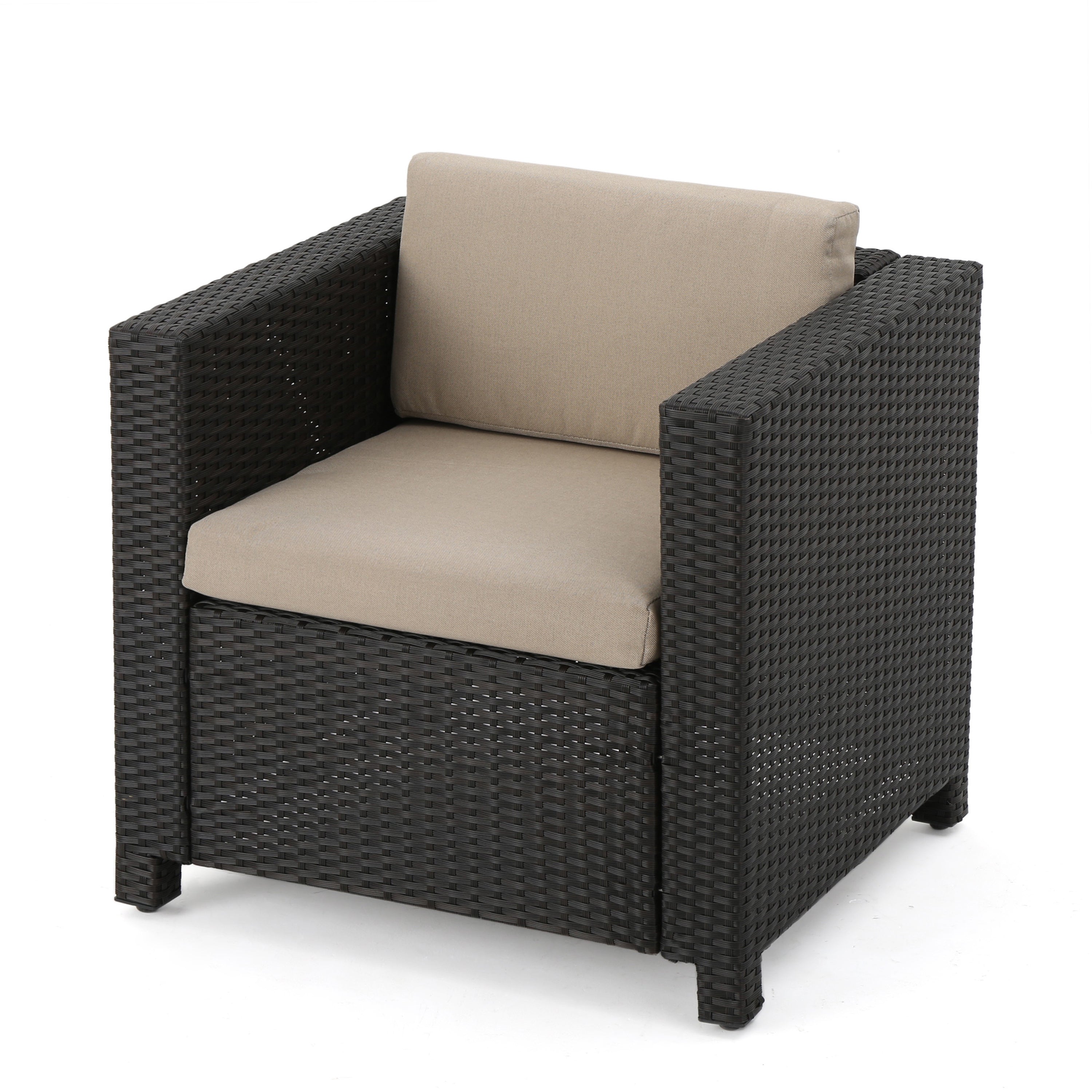Outdoor Patio Set PE Rattan Dark Brown 4 Piece Loveseat Chairs Coffee Table