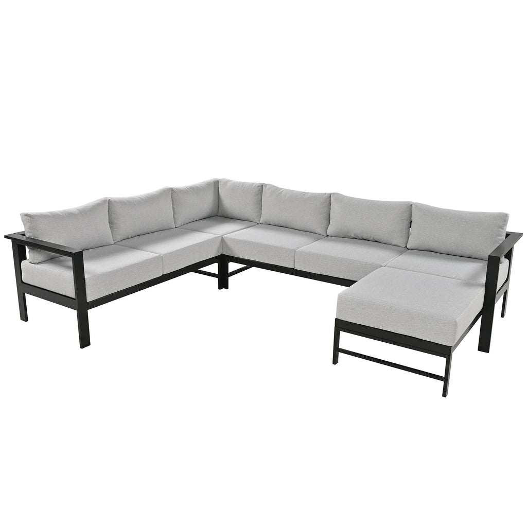 Outdoor Sectional Set Iron Gray U-Shape Seats 5 to 6 5.9 In Cushion