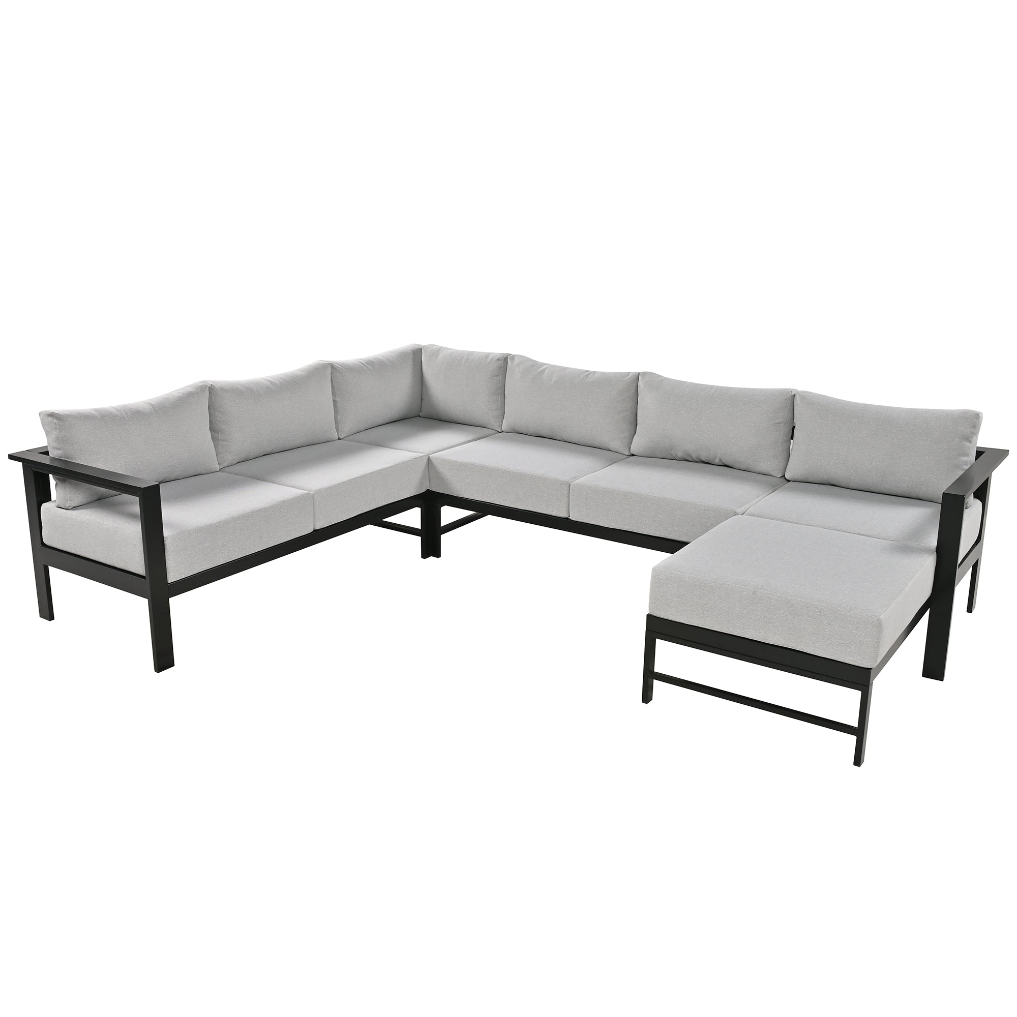 Outdoor Sectional Set Iron Gray U-Shape Seats 5 to 6 5.9 In Cushion