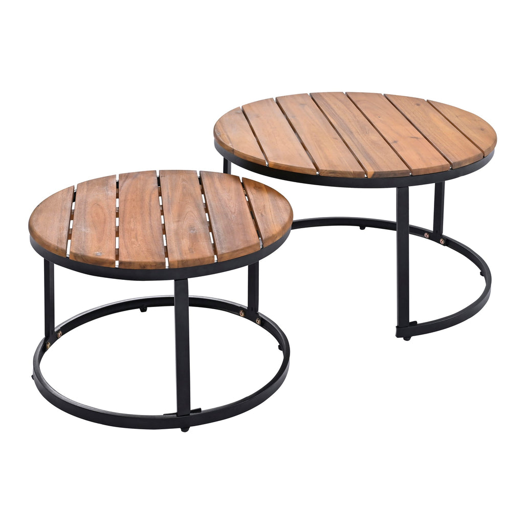 Outdoor Sectional Set Acacia Wood Steel Beige Cushion 6 Piece Seats 5