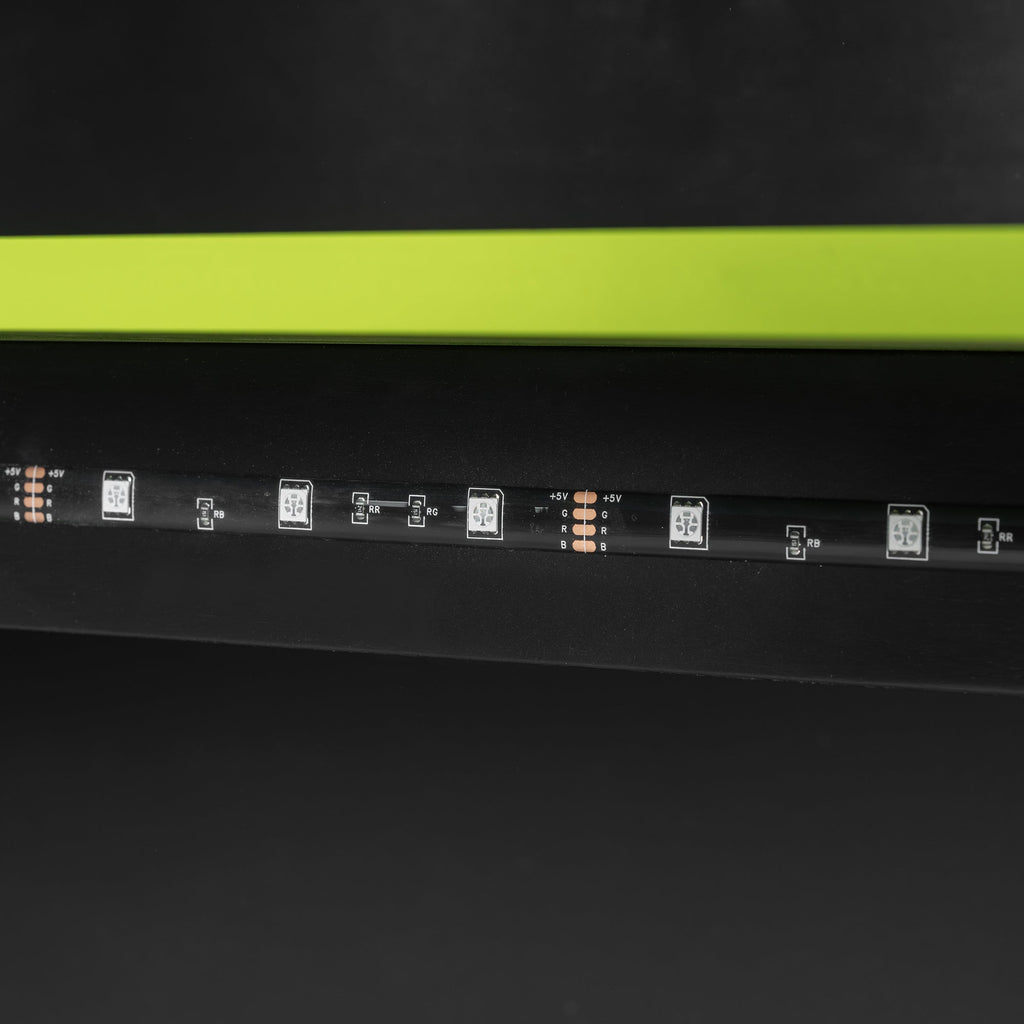 Full Size Wood Loft Bed with Desk, Multi-storage Shelves and RGB Light, Green