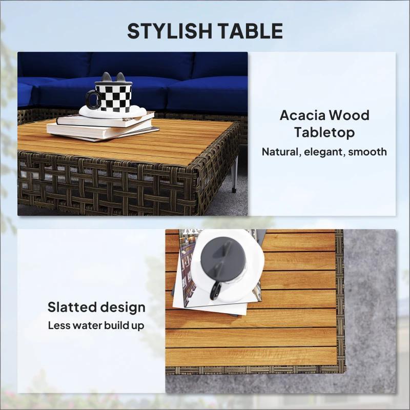 Outdoor Sectional Set Wicker Steel Acacia Wood Brown 7 Piece 352 LB