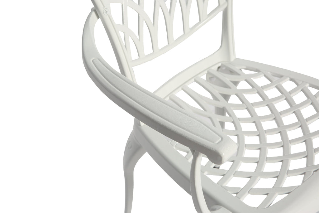 Outdoor Bistro Set Cast Aluminum White 3 Piece Umbrella Hole Cushions