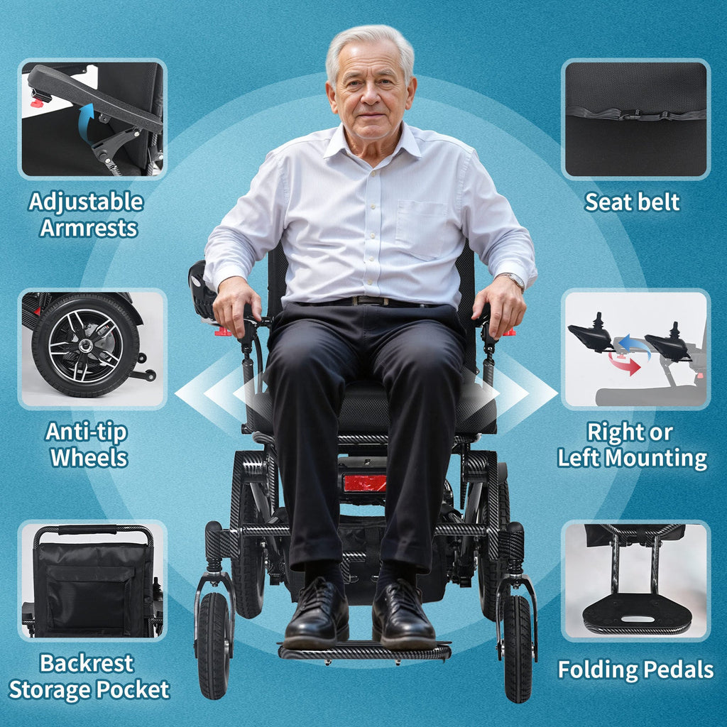 Wheelchair Electric Foldable All Terrain Aluminum 500W Dual Motor 41x24x39 In