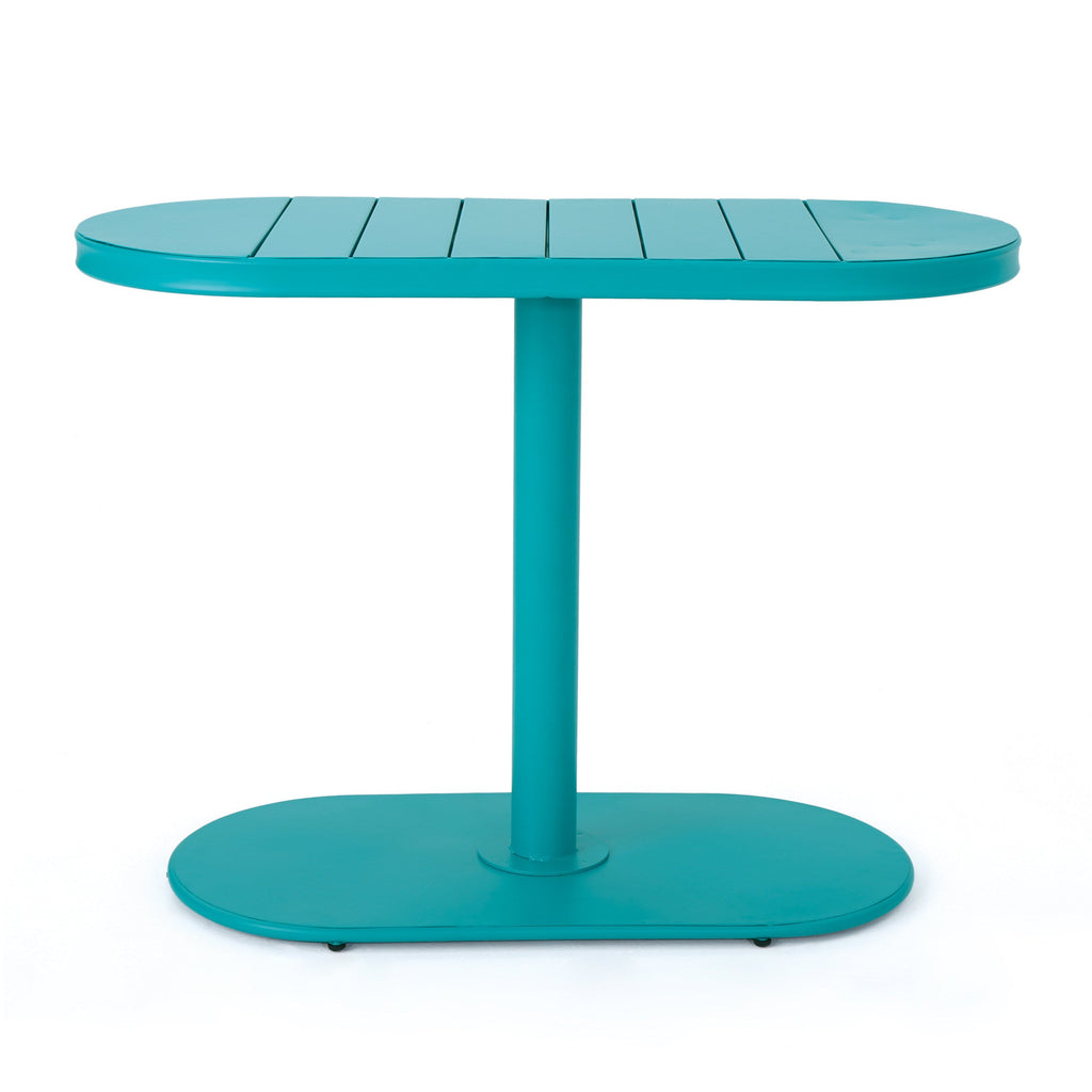 Outdoor Bistro Set Iron Teal 3 Piece Oval Table 2 Chairs Matte Finish