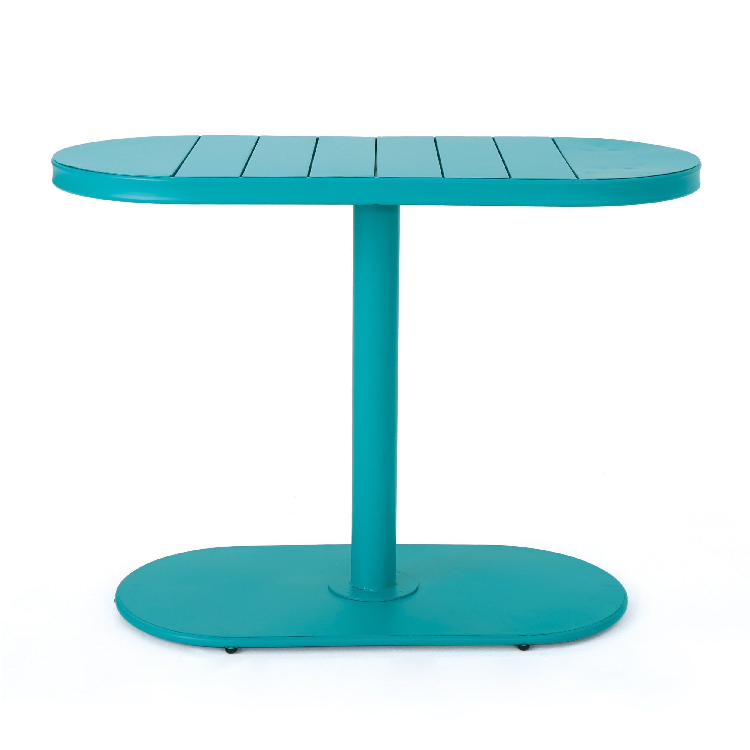 Outdoor Bistro Set Iron Teal 3 Piece Oval Table 2 Chairs Matte Finish