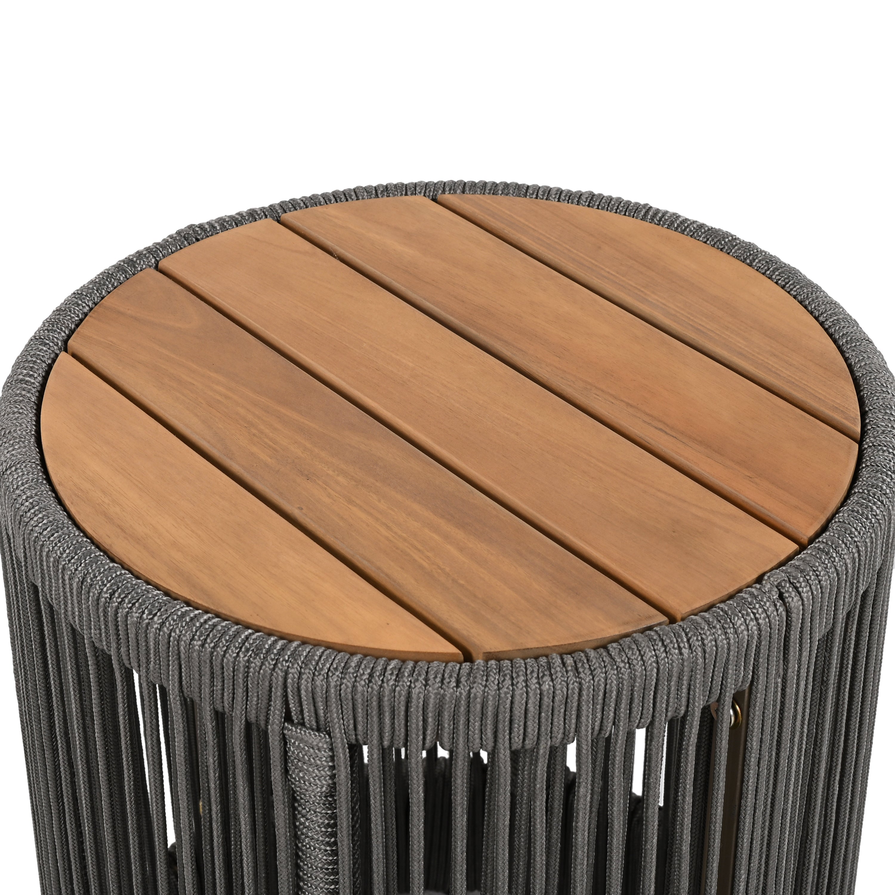 Chaise Lounge Acacia Wood Rope Teak Beige Set of 2 Adjustable Side Table