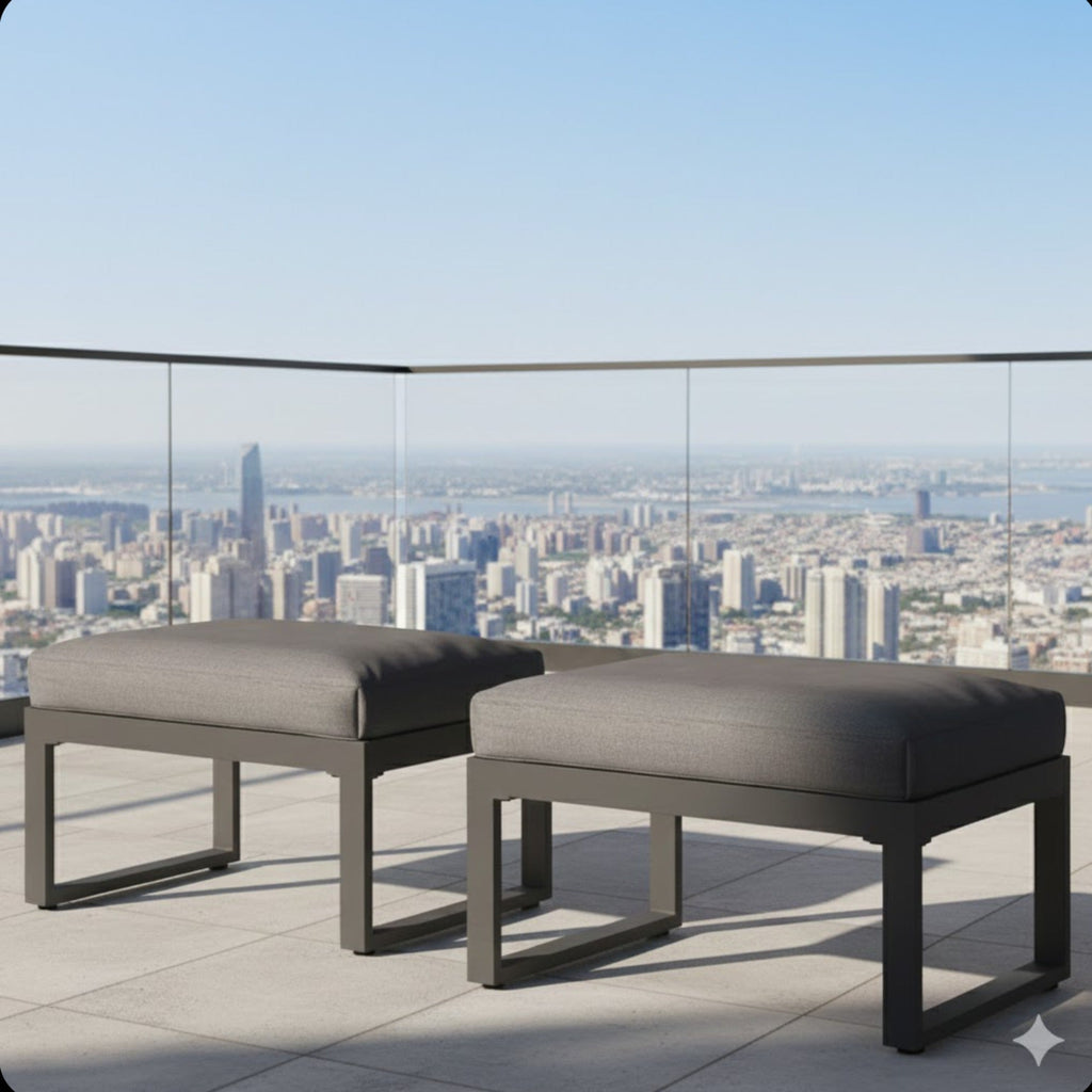 Outdoor Ottoman Aluminum Black Gray Cushion Rectangular Set of 2