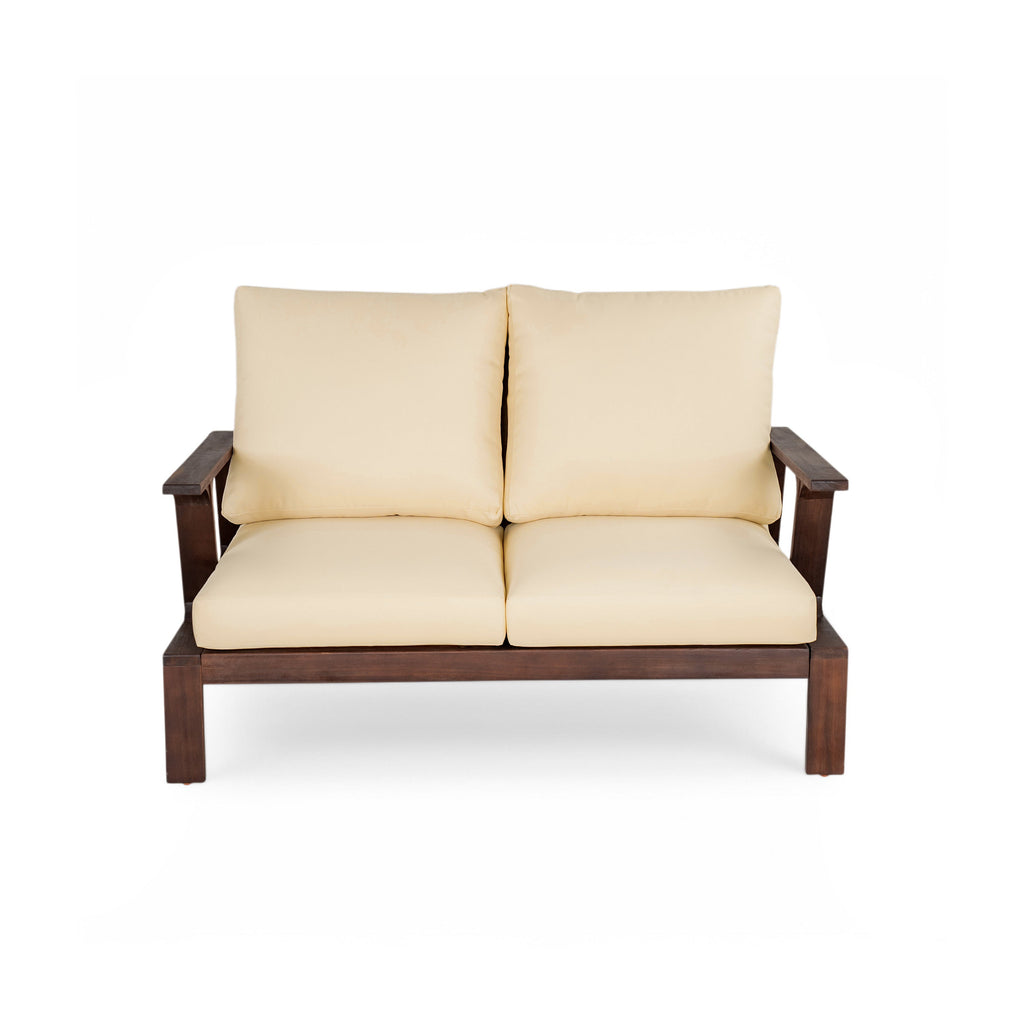 Outdoor Sofa Set Acacia Wood Dark Brown Beige Cushion 2 Piece Table