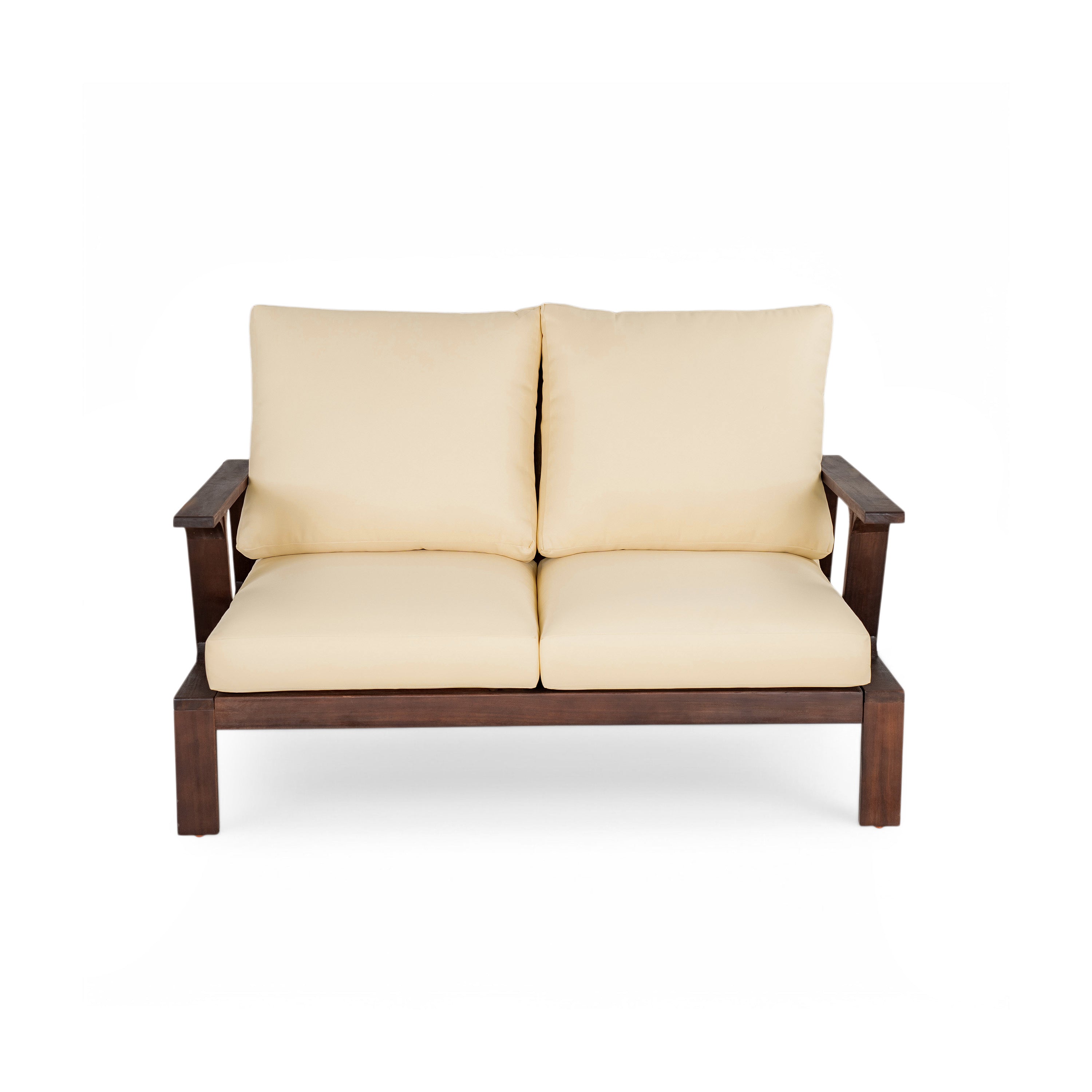 Outdoor Sofa Set Acacia Wood Dark Brown Beige Cushion 2 Piece Table