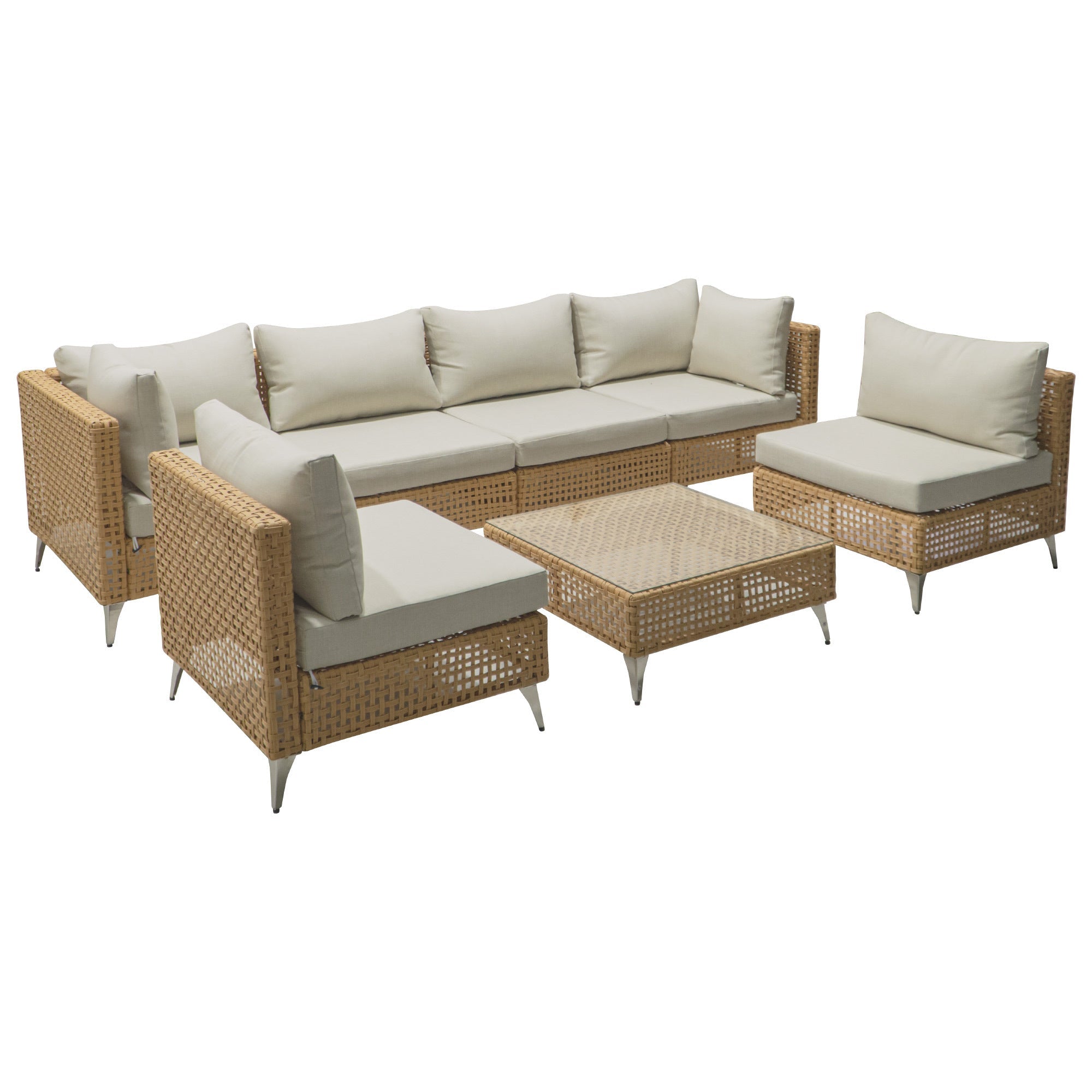 Outdoor Patio Set with Fire Pit Table Rattan Metal Beige 8 Piece