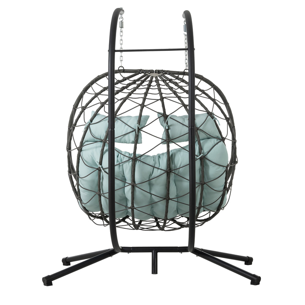 Outdoor Hanging Egg Chair Wicker PE Blue 2-Person 60x36