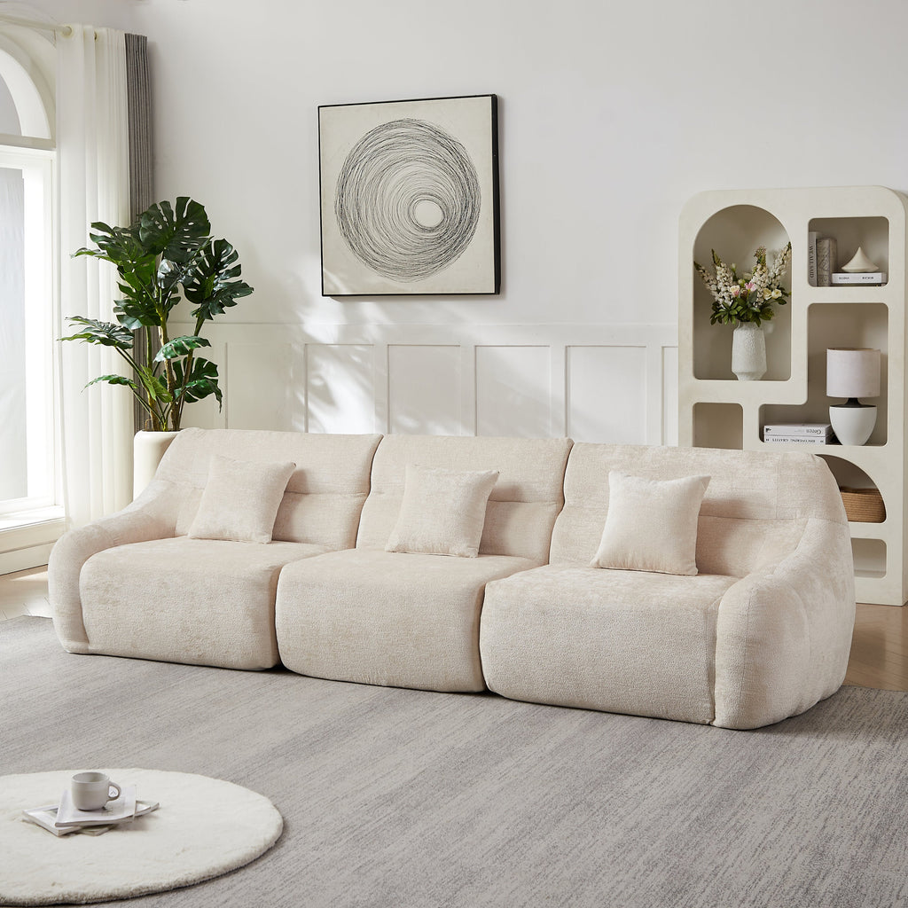 Sectional Sofa Curved Modular Chenille Beige 4 Seat 900 LB No Assembly