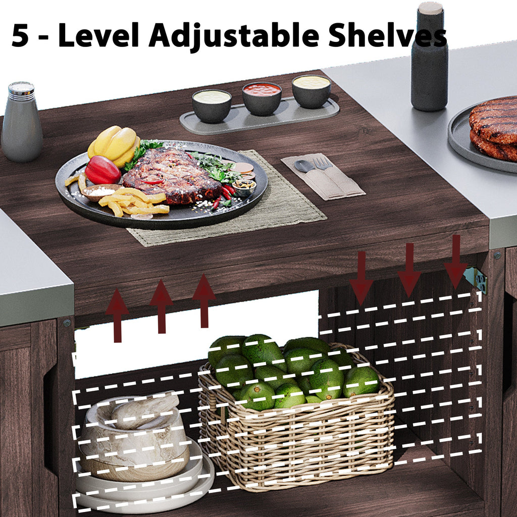Outdoor Kitchen Island Grill Cart Fir Wood Stainless Steel 66.5