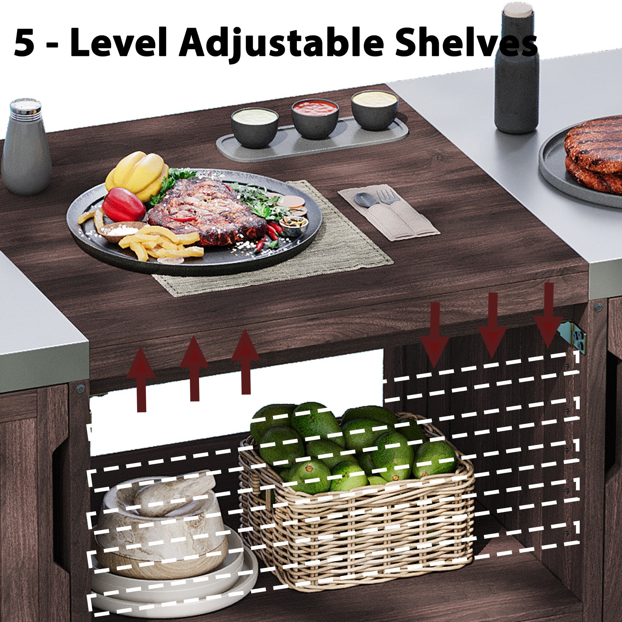 Outdoor Kitchen Island Grill Cart Fir Wood Stainless Steel 66.5