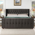 David - King Tufted Wingback Bed - Dark Charcoal Gray