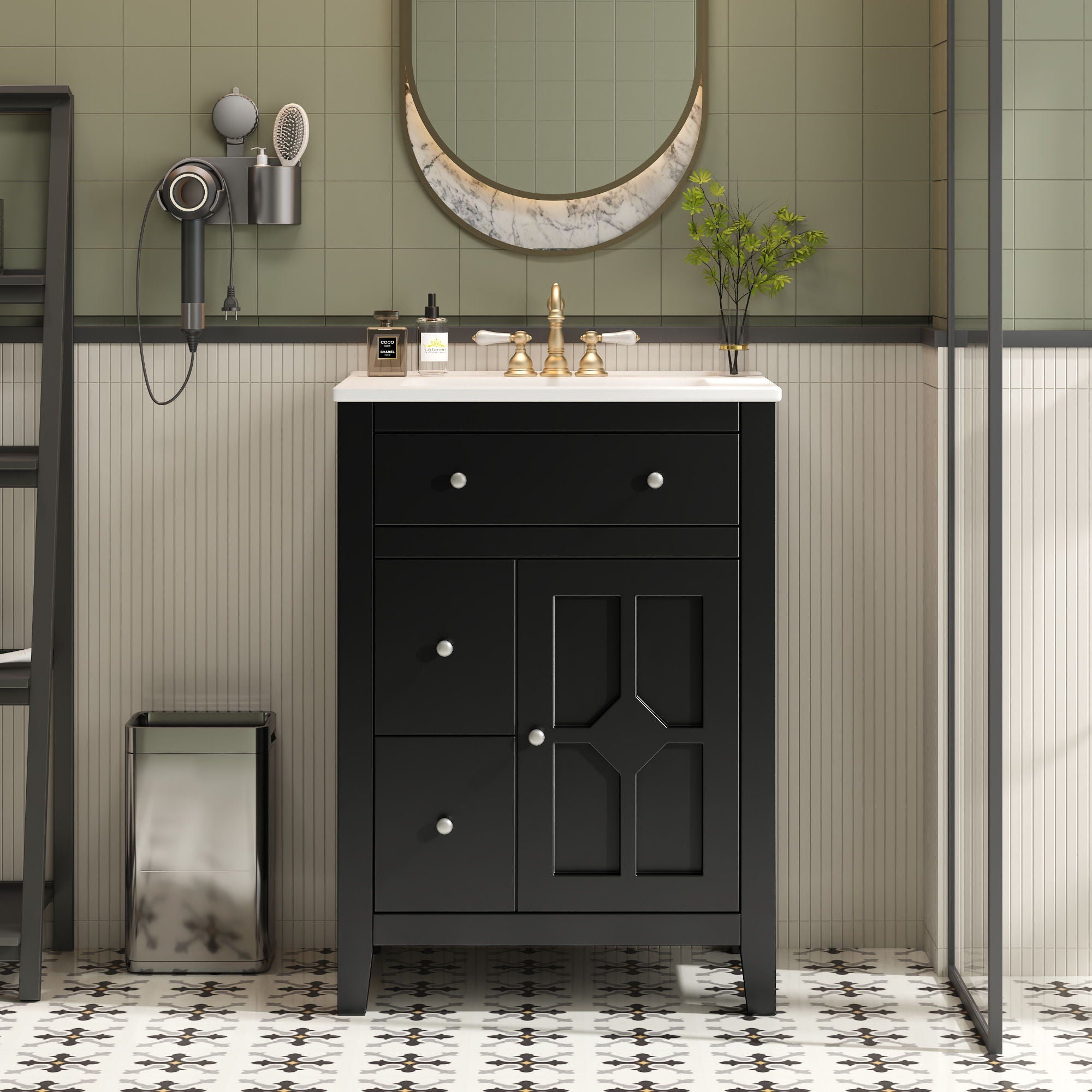 Bathroom Vanity With Basin, Rectangular Cabinet With 2 Drawers And Soft Closing Door
