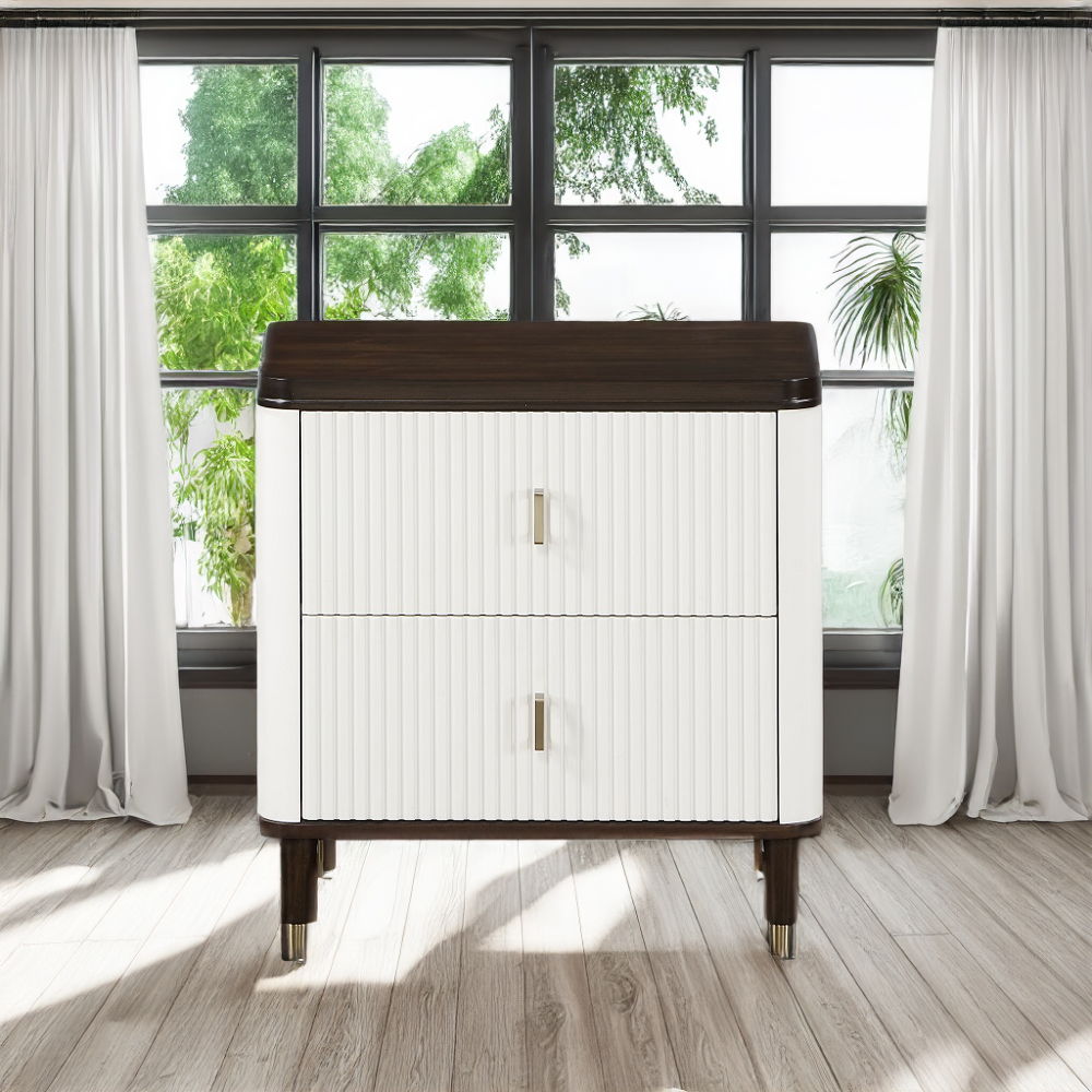 Carena - Nightstand With USB - White & Brown