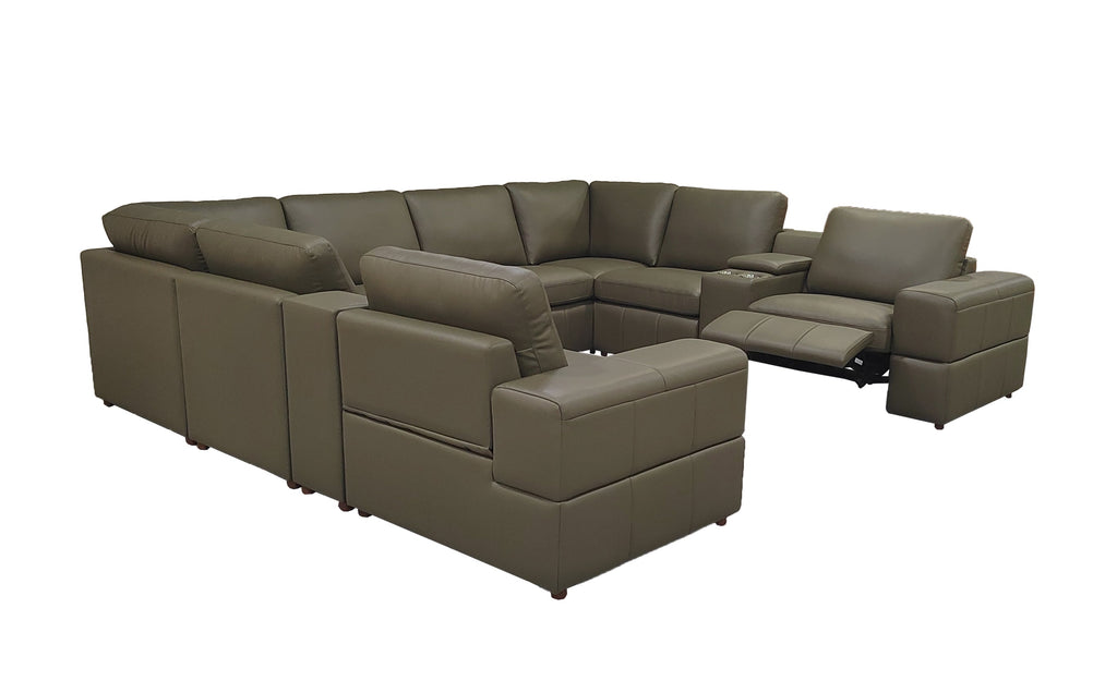 Sectional Sofa Modular Leather Match Olive 8 Seat 2 Recliners 128 In