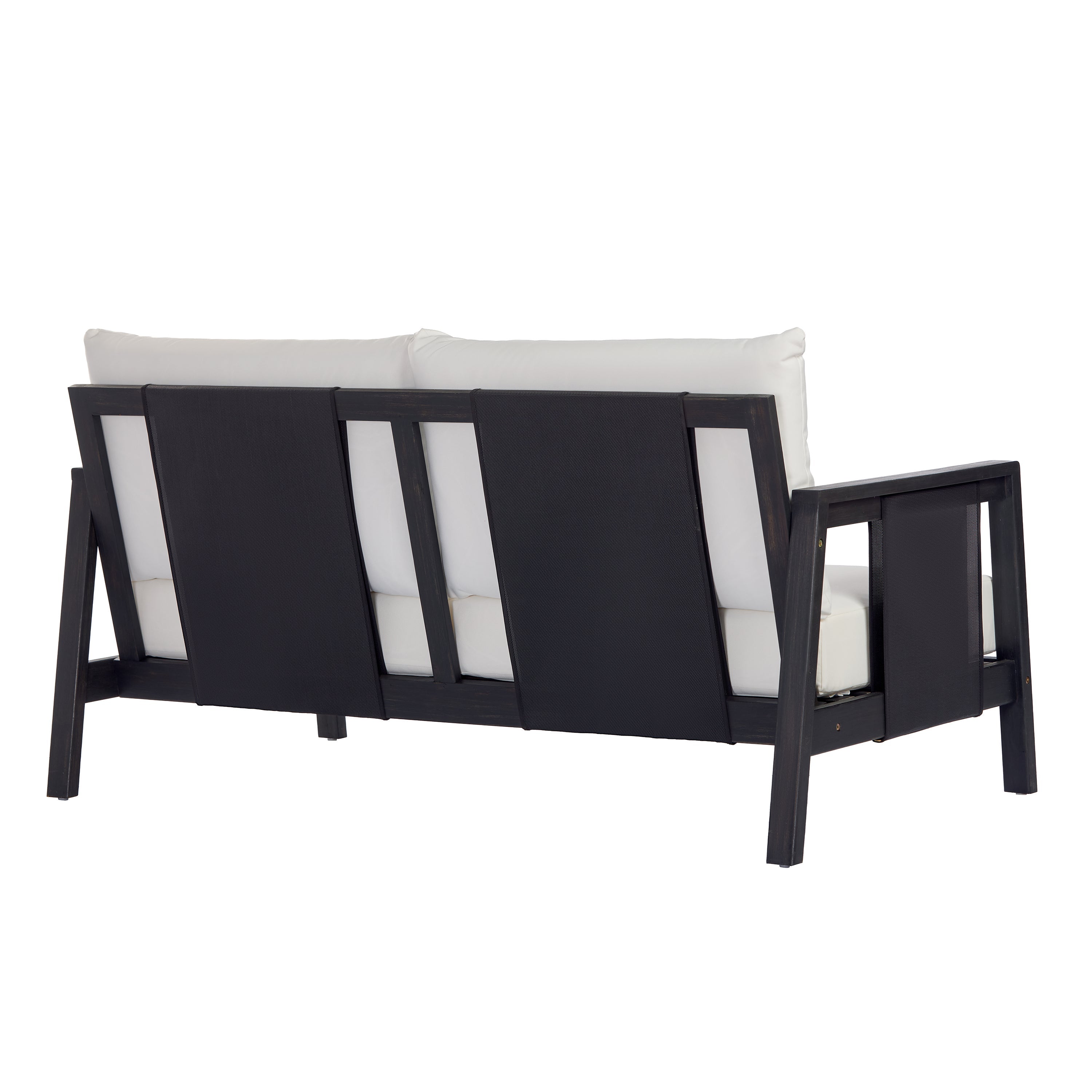 Outdoor Sofa Set Acacia Wood Textilene 2 Piece Dark Gray White Cushion