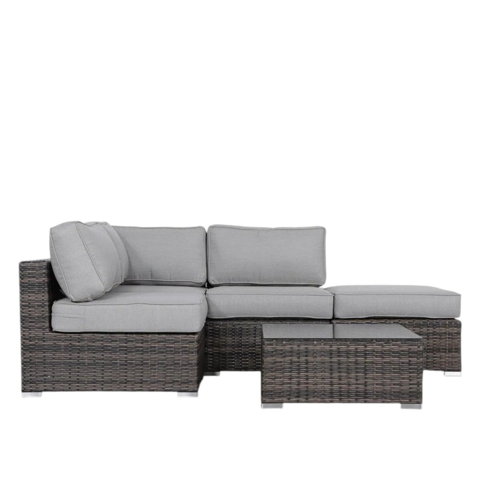 Outdoor Sofa Set HDPE Wicker Brown 3 Piece Sofa Ottoman Glass Table Seats 3
