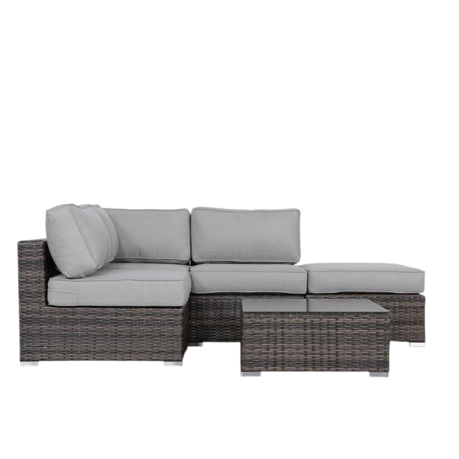 Outdoor Sofa Set HDPE Wicker Brown 3 Piece Sofa Ottoman Glass Table Seats 3