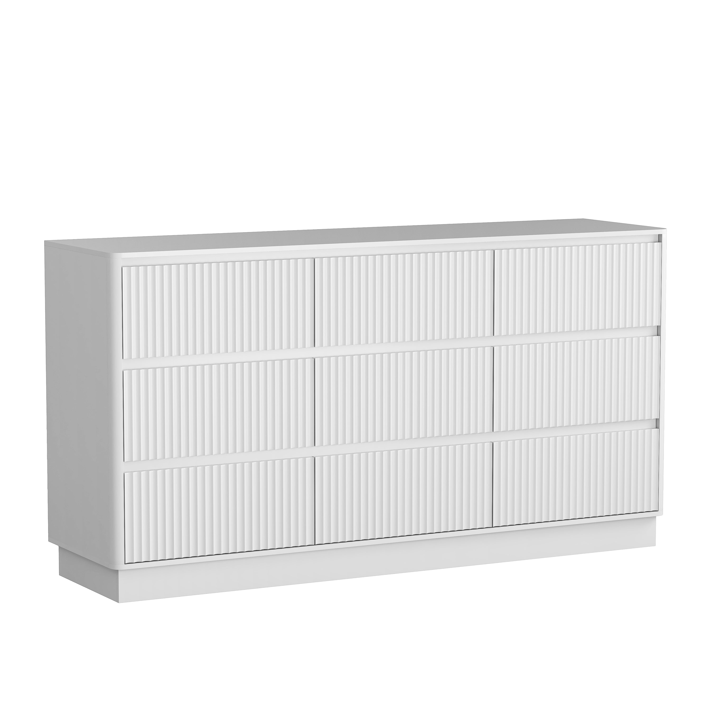 Dresser Mid-Century 9-Drawer White Wave No-Handle 59.1x15.7x31.6 In
