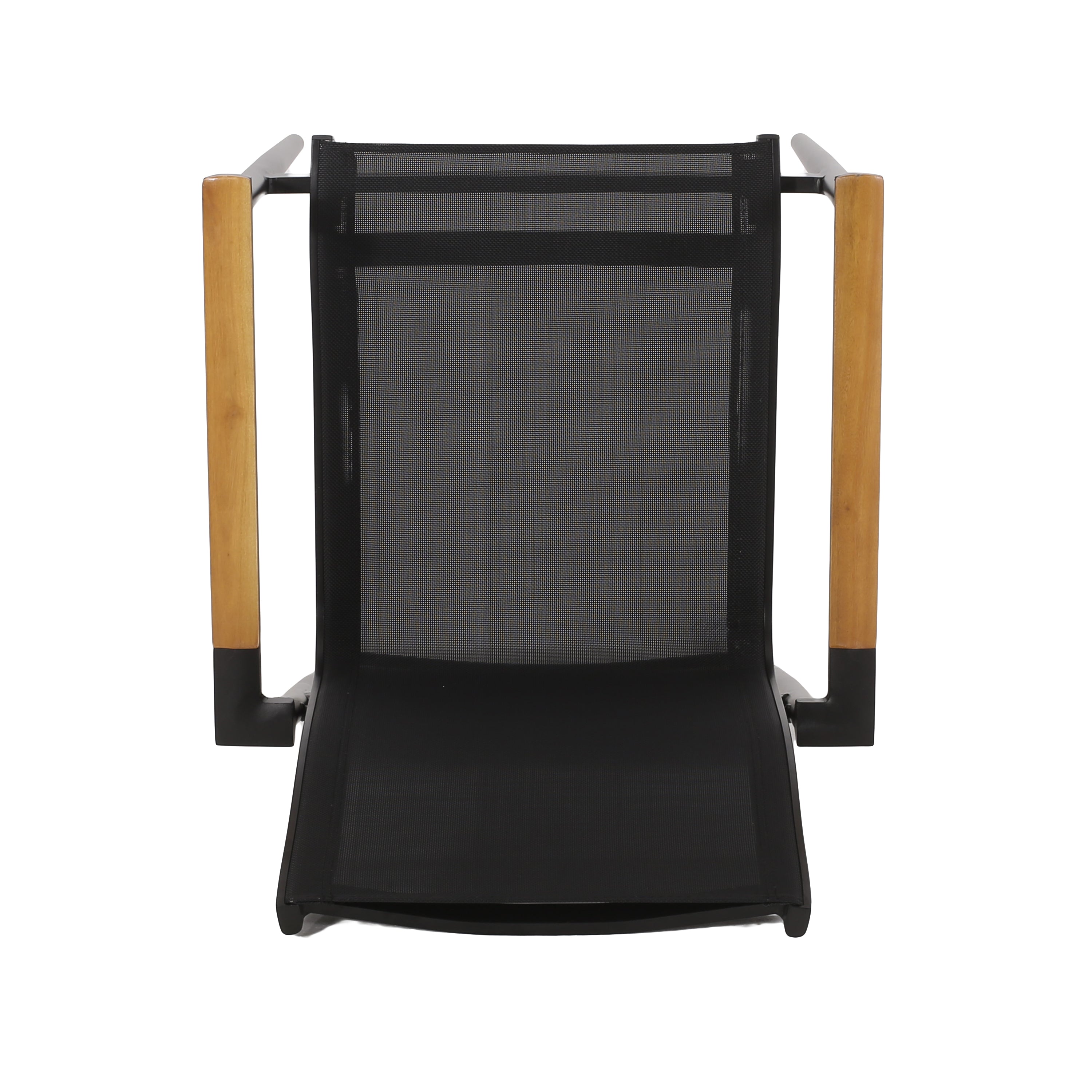 Dining Chair Outdoor Aluminum Mesh Black Natural Faux Wood Accent 22x25x36 In