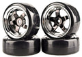IRonManRc 1/10 DRIFT WHEELS W/ HARD TIRES CHROME / BLACK 5 SPOKE RIMS