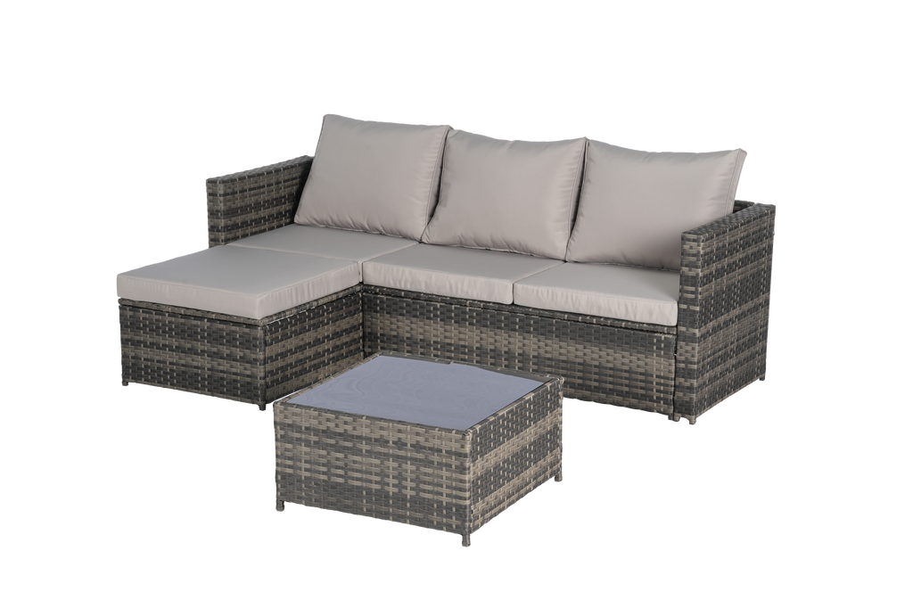 Outdoor Sectional Set PE Rattan Steel Light Gray L-Shape 3 Piece Seats 4