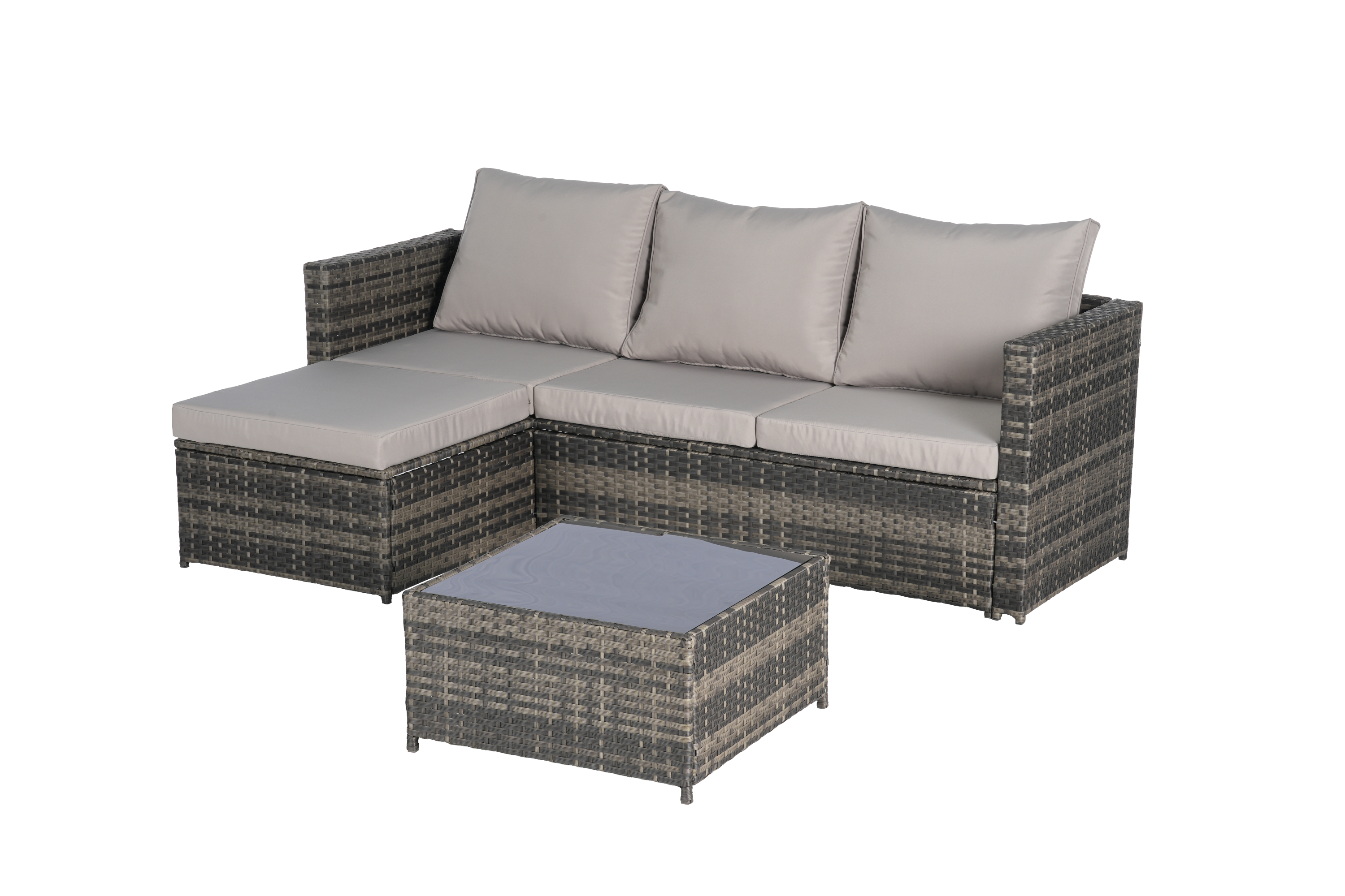 Outdoor Sectional Set PE Rattan Steel Light Gray L-Shape 3 Piece Seats 4
